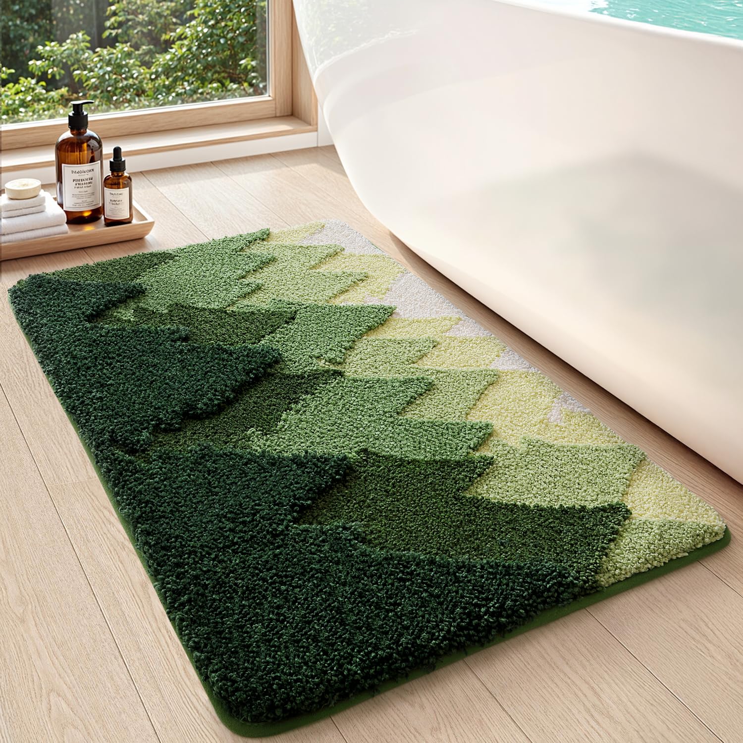 DEXI Bathroom Mat 40 x 60 cm, Non Slip and Absorbent, Forest Green