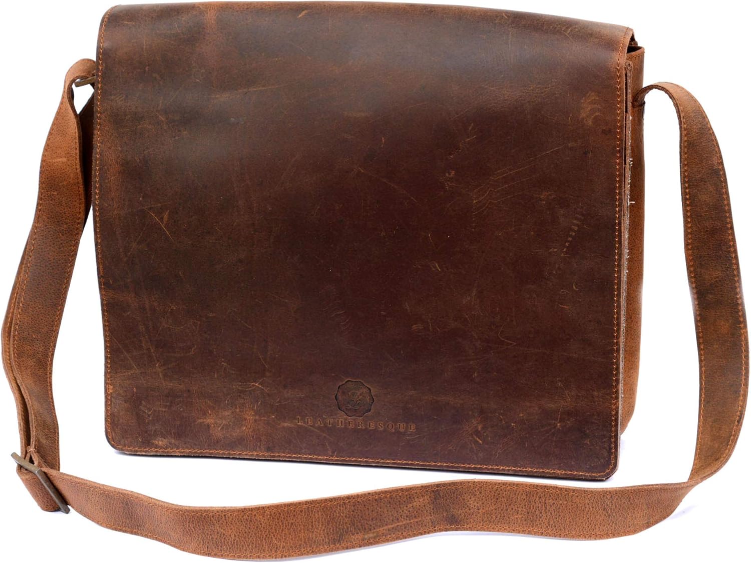 Chelsea Handmade Genuine Leather Crossbody Laptop Messenger Shoulder Bag 14 inch Satchel for Men and Women Crazy Horse Distressed Vintage Brown