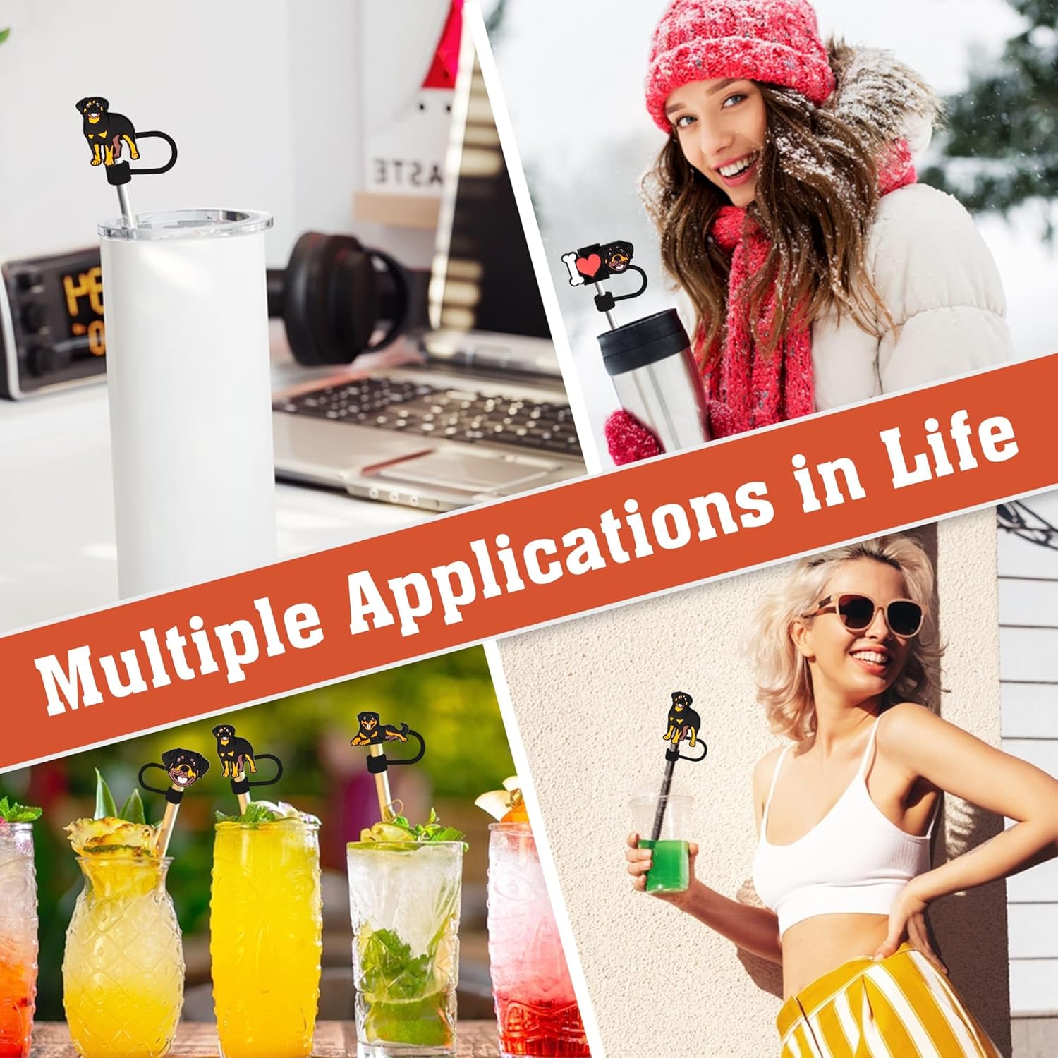 Rottweiler Straw Topper, 10mm (0.4in) Cute Dog Straw Topper, Covers for Stanley Cup - Poodle Accessories, Decor, Stuff, Things, Birthday Decoration, Gifts for Lovers, Women, Kids, Girls - Image 6