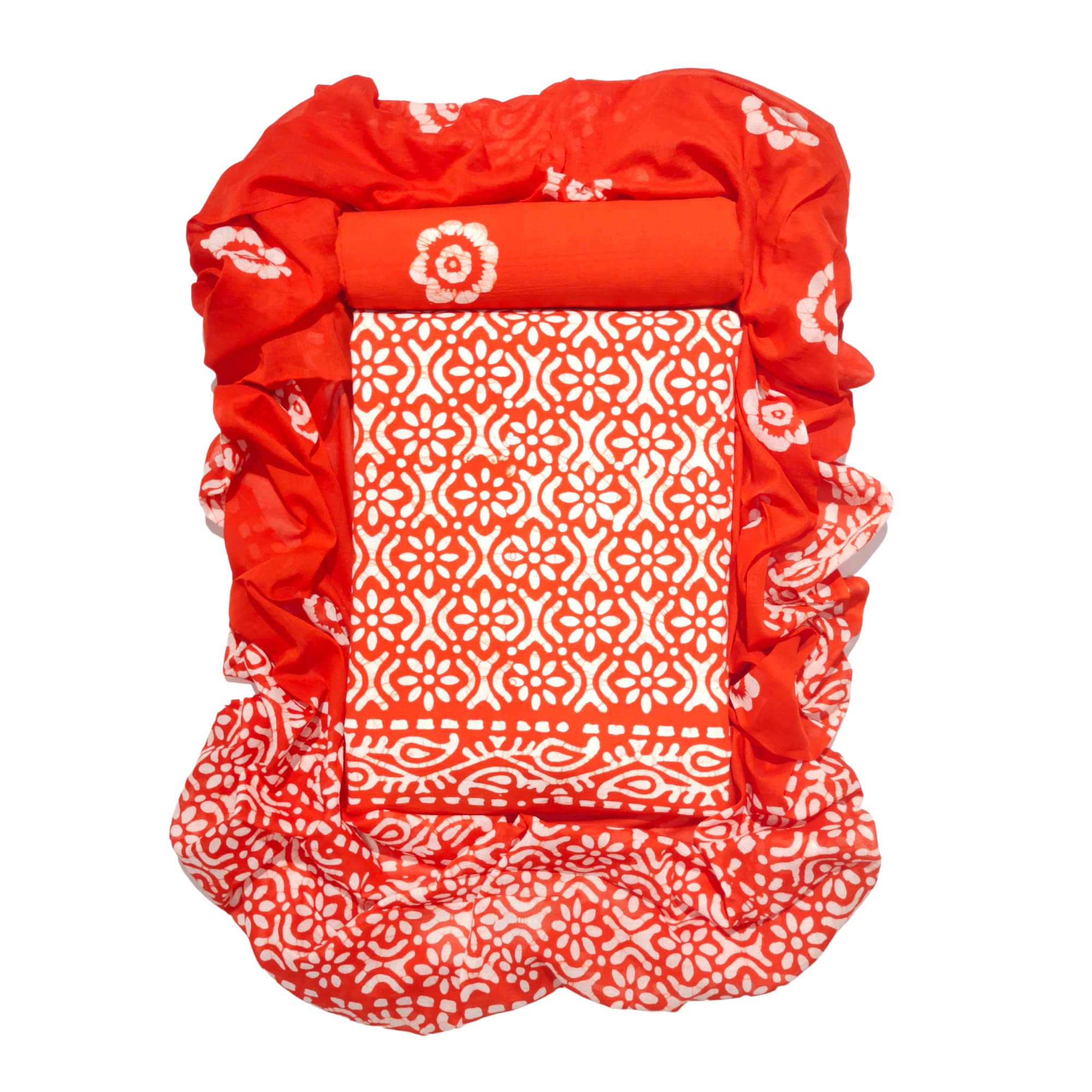 Bombay Batik - Batik Block Printed Unstitched Cotton Dress Material with Mulmul Dupatta in Beautiful Orange Color (Top - 2.5 M, Bottom - 2.25 M, Dupatta - 2.25 M)-image-8