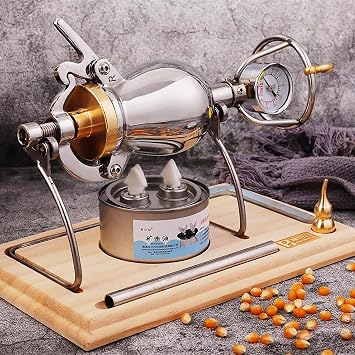Vintage Popcorn Machine, 304 Stainless Steel Popcorn Maker, Mini Hand Popcorn with Manual Crank, Heating Slow Boost with Pressure Gauge,Large 260ml