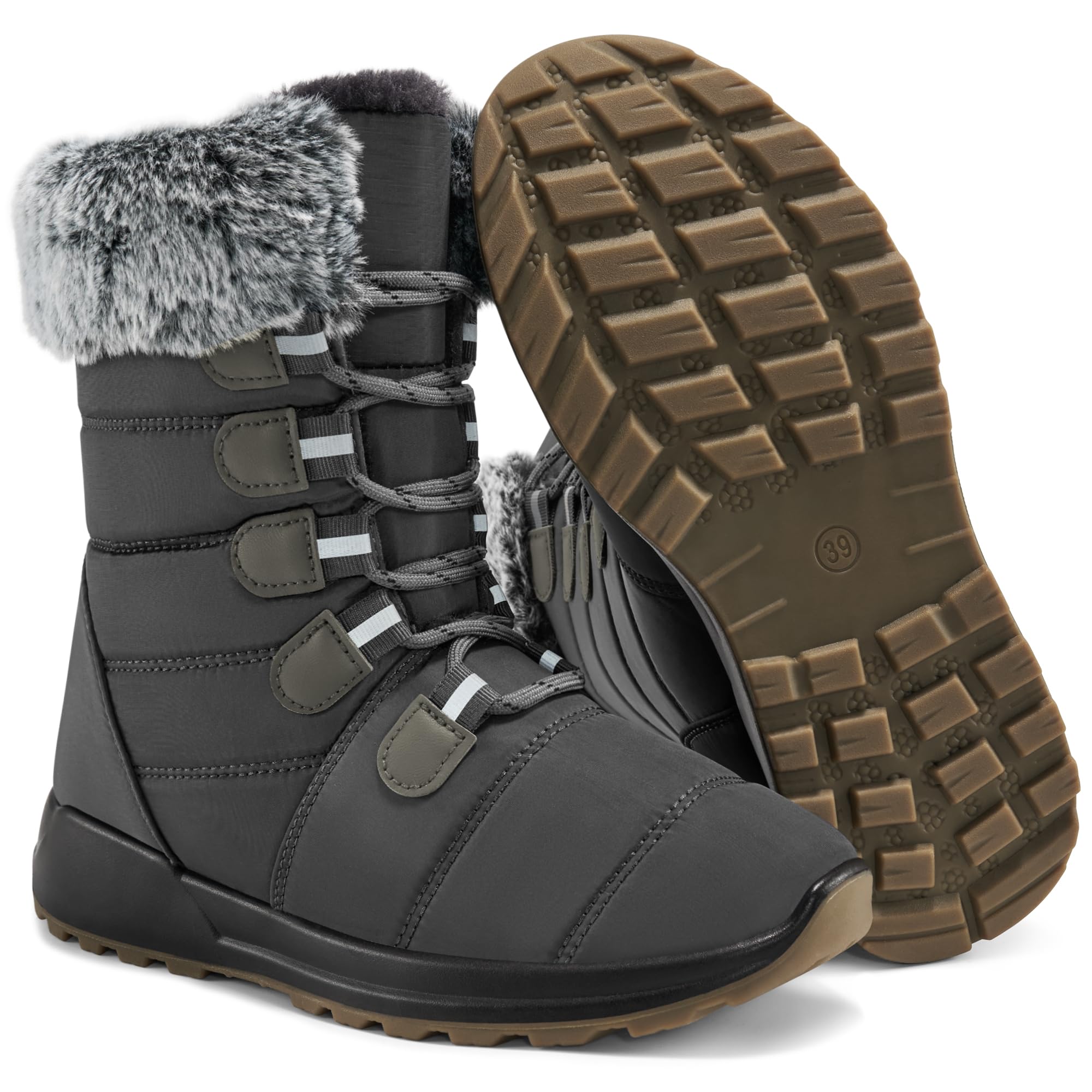 Womens Winter Snow Boots 2025 Waterproof Mid Calf All-day Comfort Warm Fur Lined Outdoor Shoes for Walking