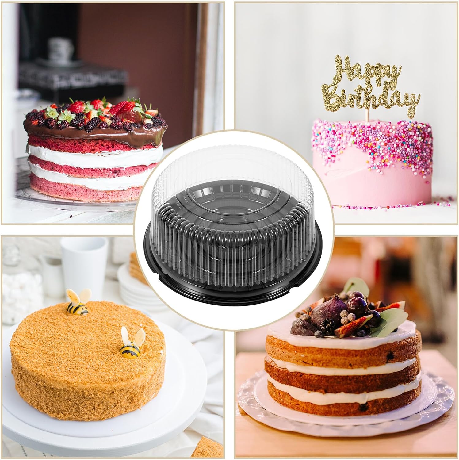 Amosfun 10pcs 8-inch round Cake Carrier Box with Lid Bakery Cake Container Set for Birthday and Party Storage and Transport