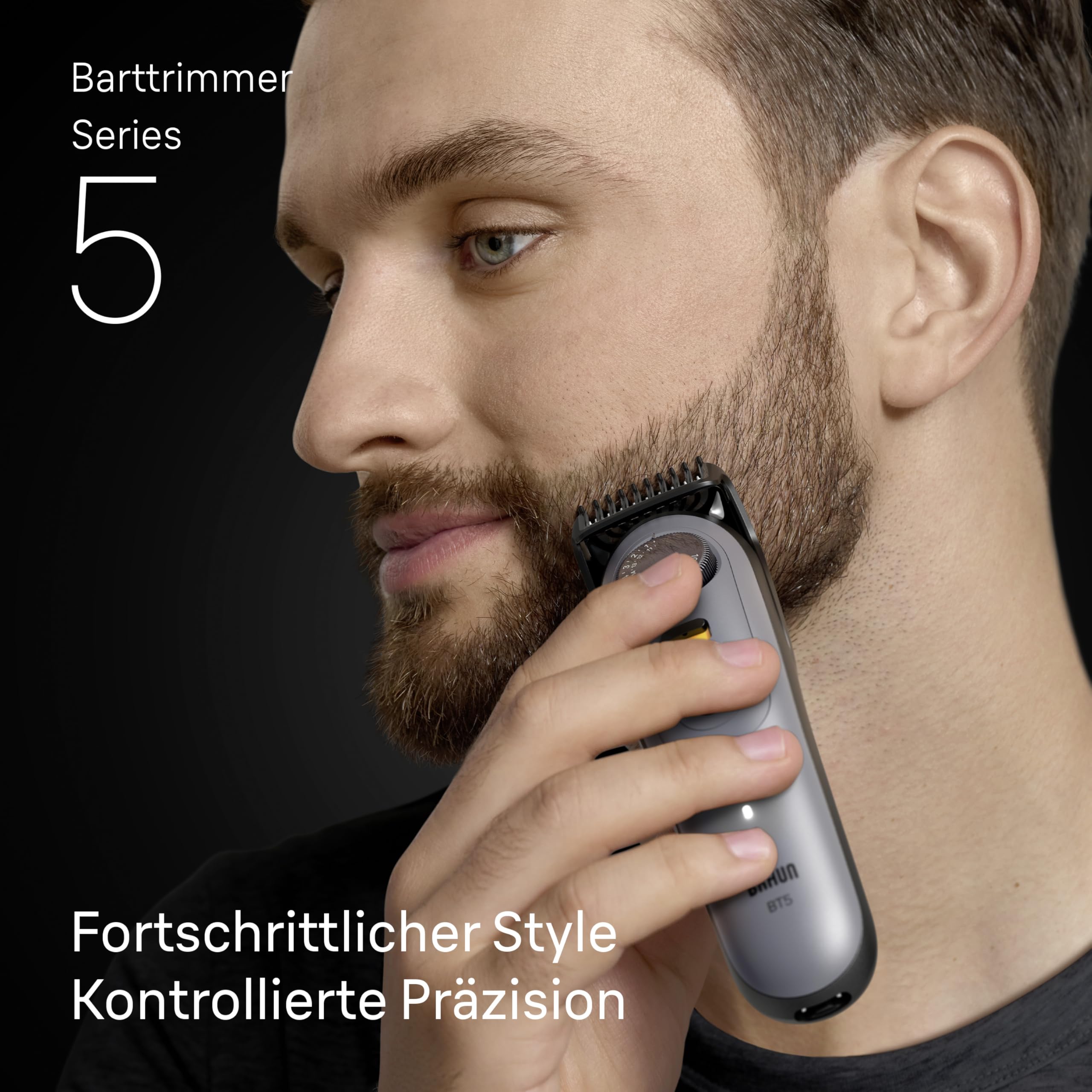 Braun Barttrimmer Series 5, Elektrischer Bartschneider Herren mit 5 Zubehörteile, Ultrascharfe Klinge, 120 Min Akkulaufzeit, Kabelloser Bartrasierer, 40 Längen, Wasserdicht, BT5525, Grau