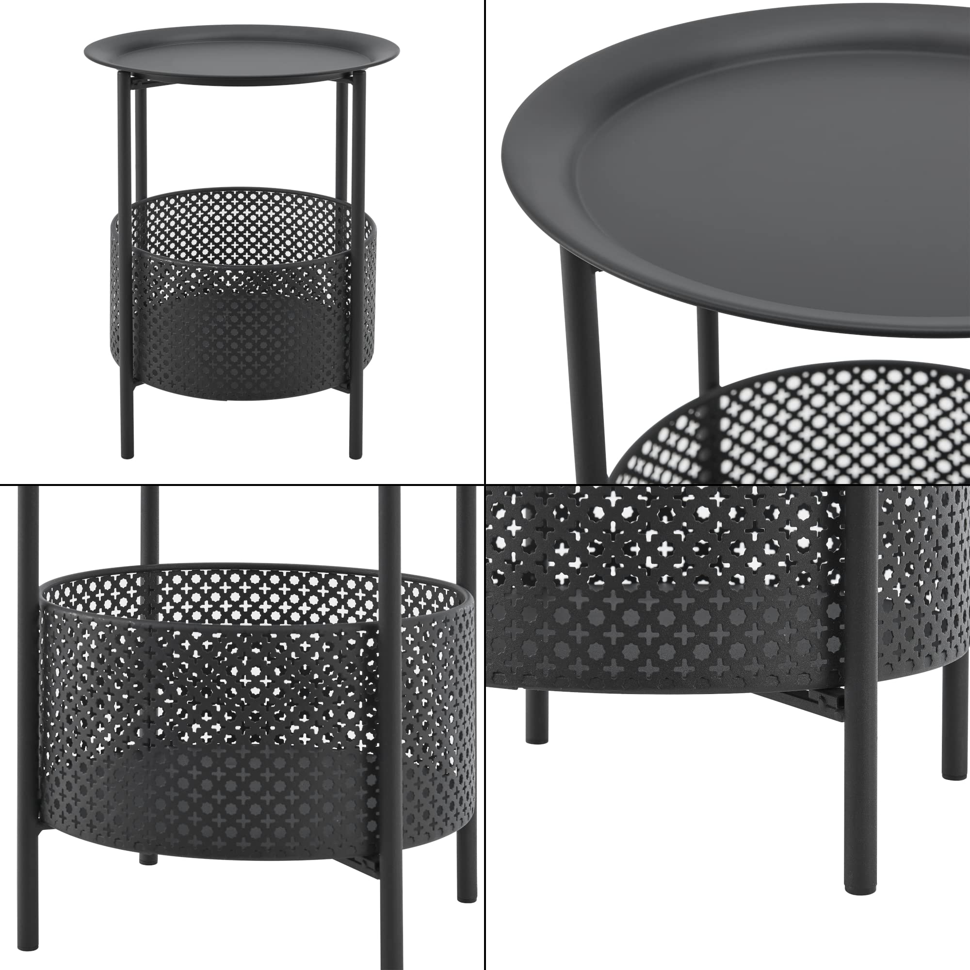 [en.casa] Tavolino da caffè (AxØ): 45 x 35 cm Tavolino Basso in Metallo con Cesto Contenitore - Nero