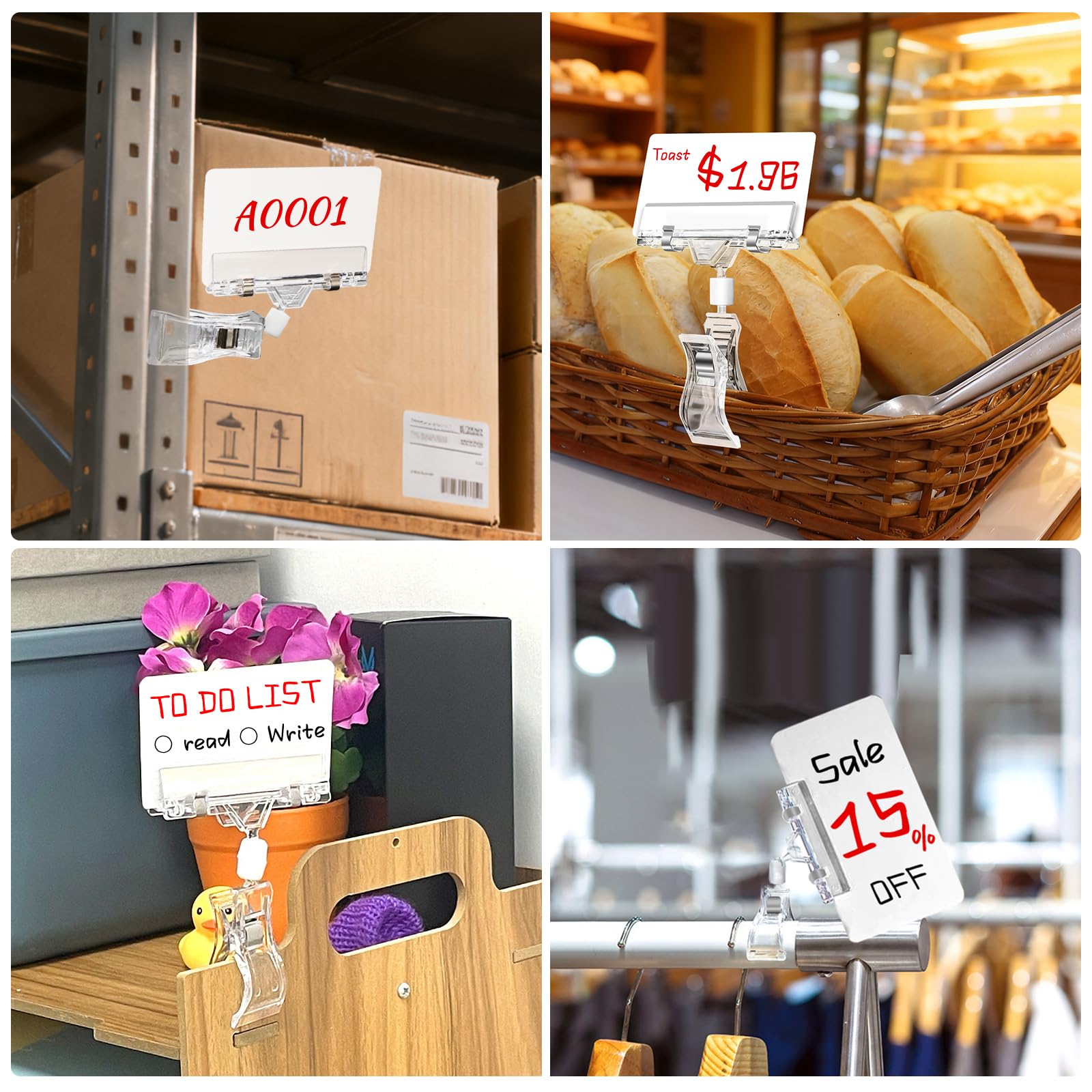 25 Pezzi Segno Esposizione Clip con 50 Cartellini Prezzi, Porta Etichette Prezzo Rotante in Plastica Trasparente, per Esposizione Prezzi in Supermercato, Memo e Biglietti Da Visita