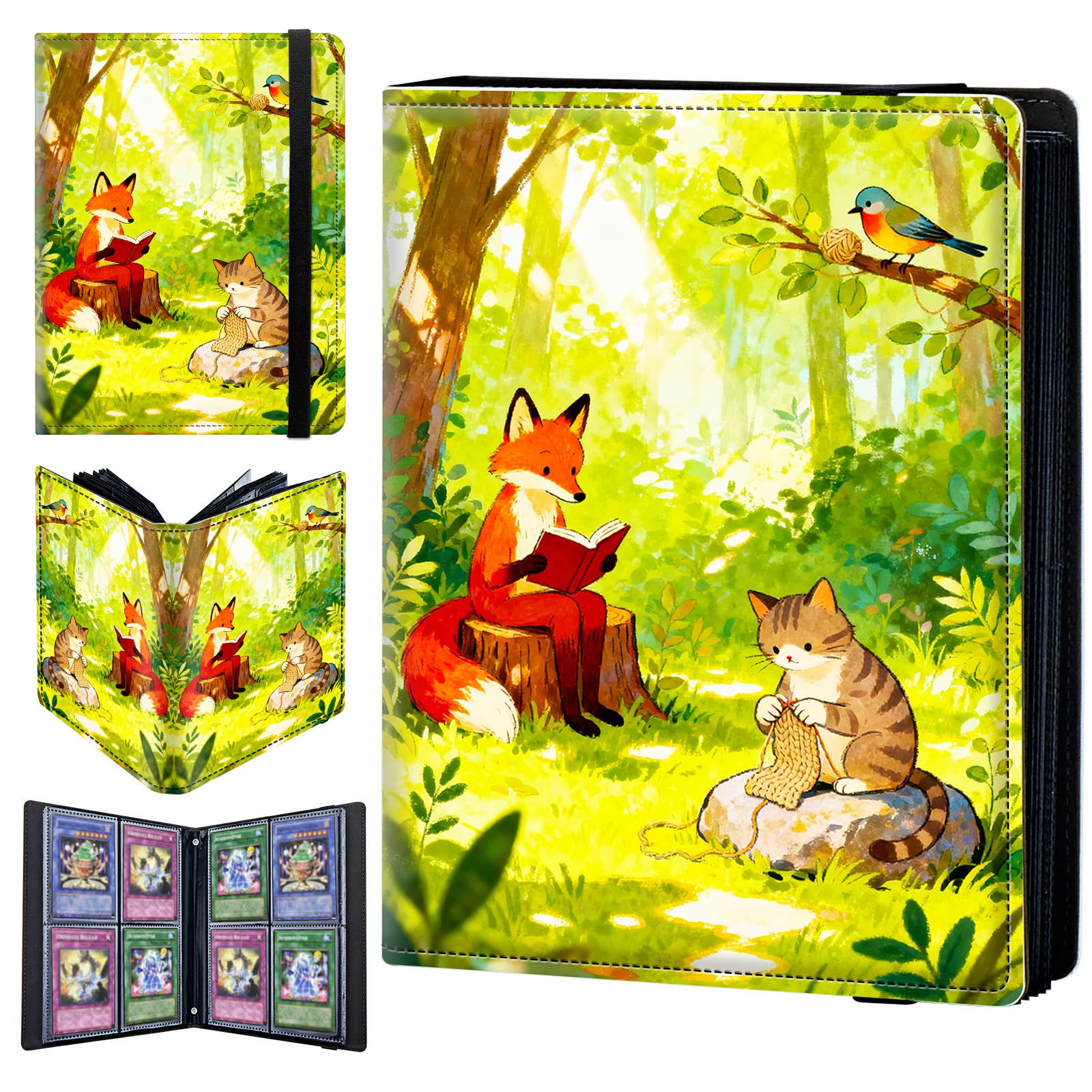 4 Pocket Trading Card Binder 320 Side Loading Pocket Album with Forest Fox and Cat Pattern Design Card Binder for Sports Cards & Game Cards — image 1