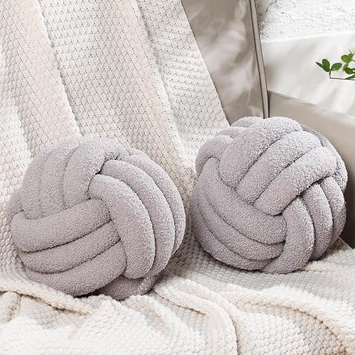 Namalu 2 almohadas de nudo decorativas para el hogar, redondas, de felpa, con círculos anudados, suaves para habitación, sofá, hogar, cama y suelo