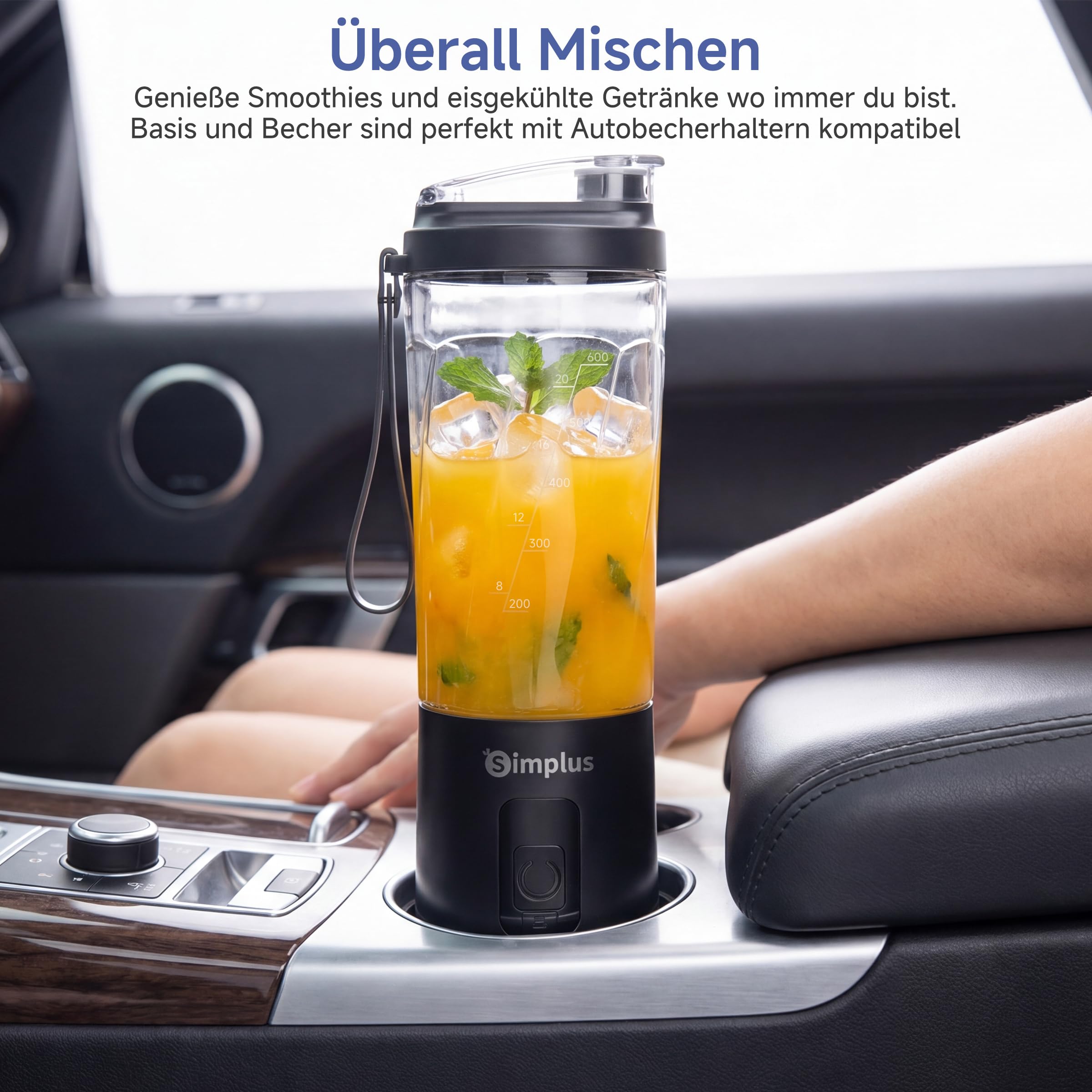 SIMPLUS Tragbarer Mixer 800ml Smoothie Maker To Go, USB-C Mini Mixer mit 6 Edelstahlklingen, kabelloser Blender für Shakes, Milchmixgetränke, weiche Früchte & kleine Eisstücke, BPA-frei