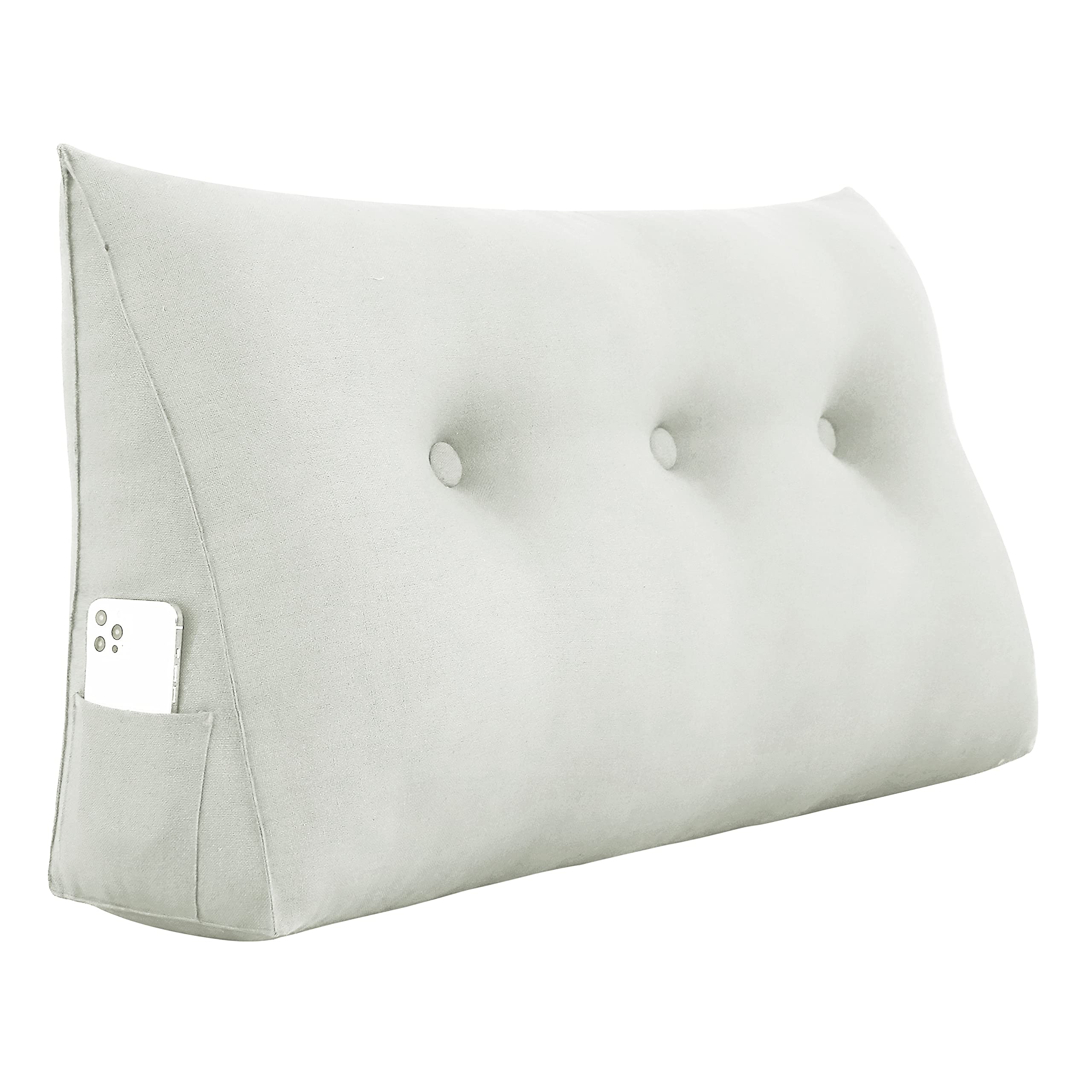 VERCARTTriangular Headboard Wedge Pillow Daybed Pillows Bed Headboard Pillow Wedge Bed Rest Reading Pillow Gap Filler Triangle Back Cushion Lumbar Positioning Upholstered, Linen Beige Twin