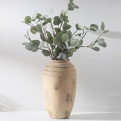 Florero de cerámica con asas, jarrón de 12 pulgadas de alto para centros de mesa, grandes jarrones decorativos de terracota, jarrones rústicos de