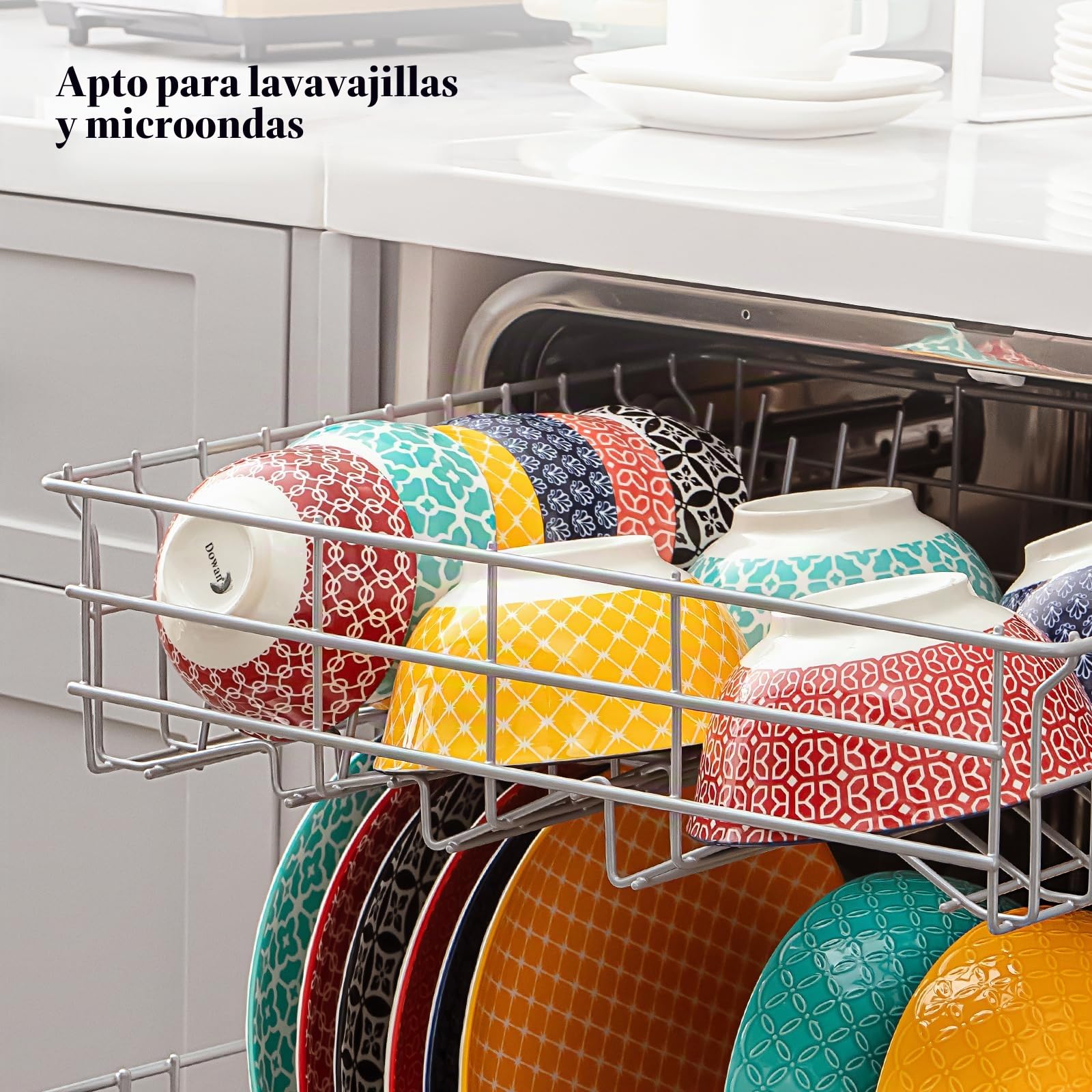 DOWAN Cuencos de Porcelana para Cereales 680ml, Cuencos de Sopa de Colores Vibrantes 15,2 cm, Cuencos de Avena para Pasta, Ensalada Pequeña, Guisos, Arroz, Microondas y Lavavajillas, Juego de 6
