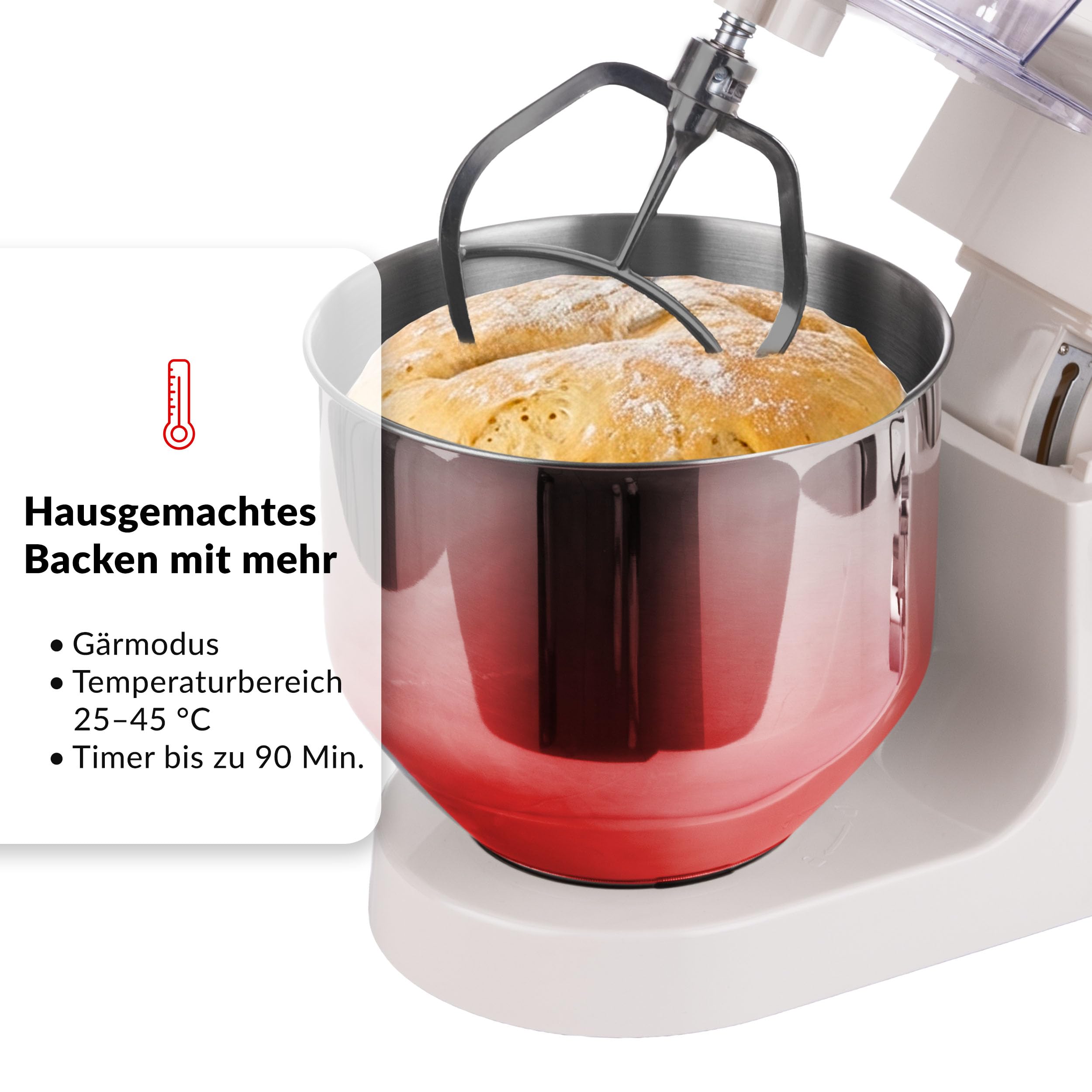 LEHMANN Teyles Multifunktions-Küchenmaschine 8L 2100W mit Waage & Heizschüssel, Planetarische Knetmaschine für Brot- & Pizzateig, 1,5-Liter-Mixer, Fleischwolf, Touchdisplay, Beige
