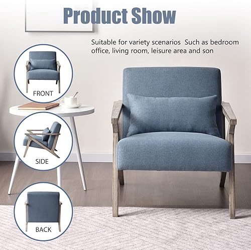 Miniatura 6 de INZOY Sillas decorativas modernas de mediados de siglo para sala de estar sillón cómodo de terciopelo con respaldo alto silla ergonómica para