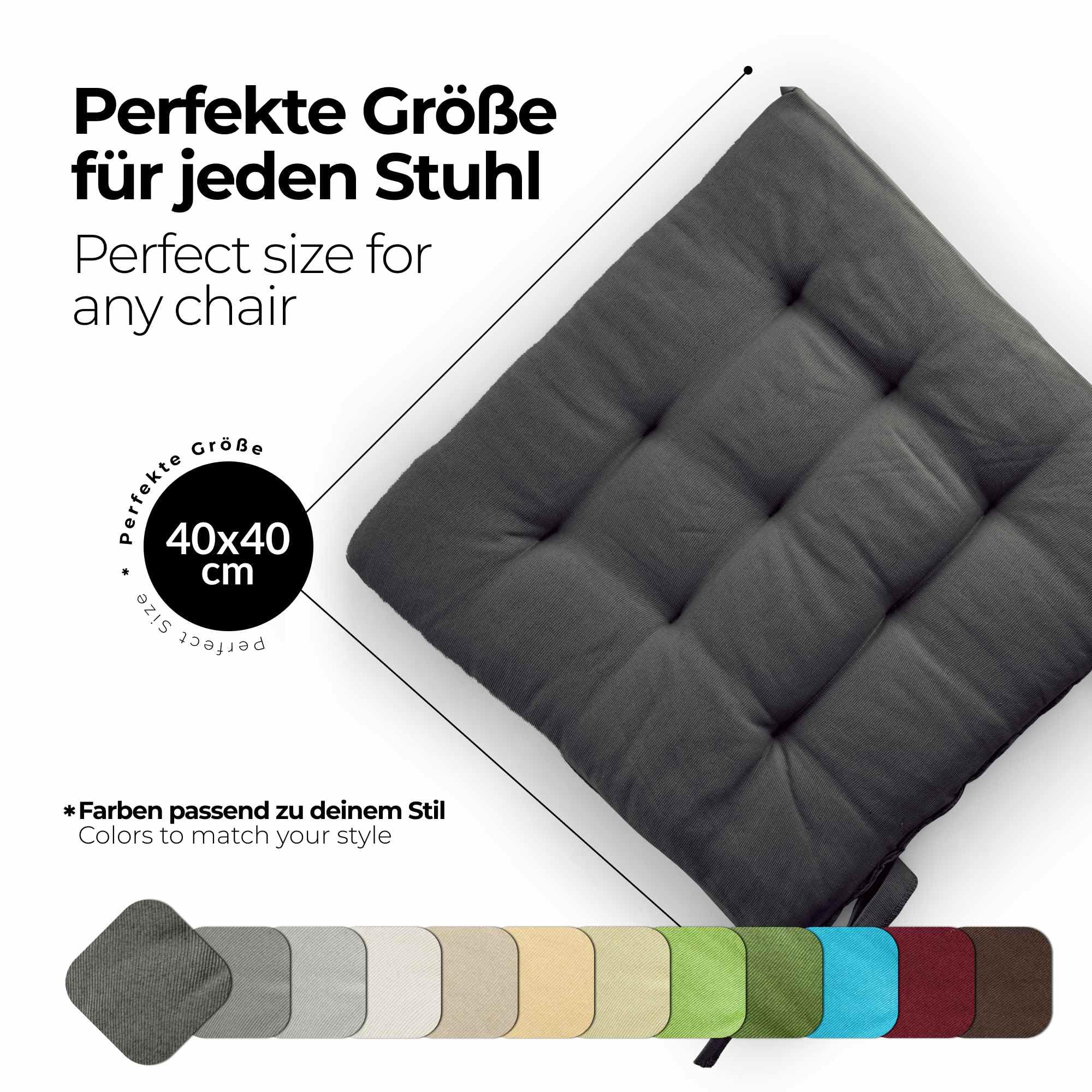 etérea Basic Sitzkissen 40x40 cm 8er Set mit Bändern Anthrazit
