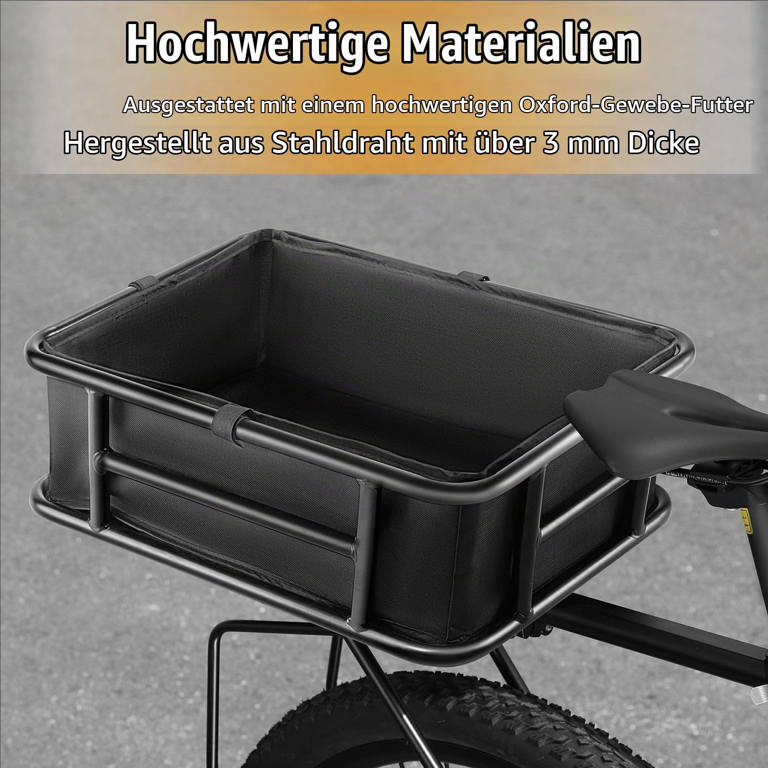 Fahrradkorb Hinten Abnehmbar,Tragfähigkeit Bis Zu 50 Kg,Geeignet Für Die Meisten Fahrräder Und e-Bikes, Ideal Für Radtouren, Den Transport Von Einkäufen, Sportgeräten Oder Haustieren,Schwarz