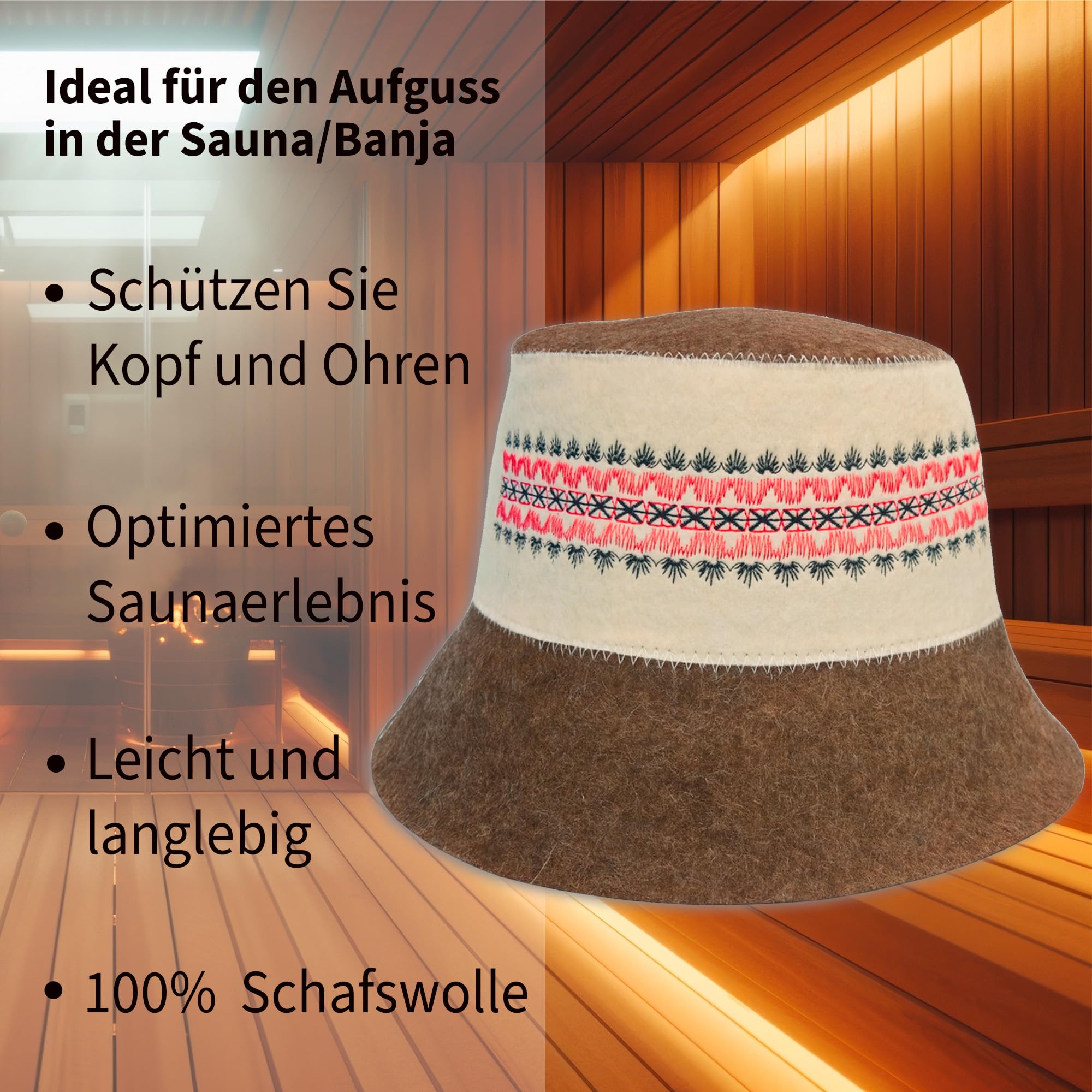 Saunahut Herren Perfekte Saunamütze aus 100% Filz - Sauna Hut Filzhut Sauna Mütze Herren Kopfbedeckung - Sauna Geschenke für Männer