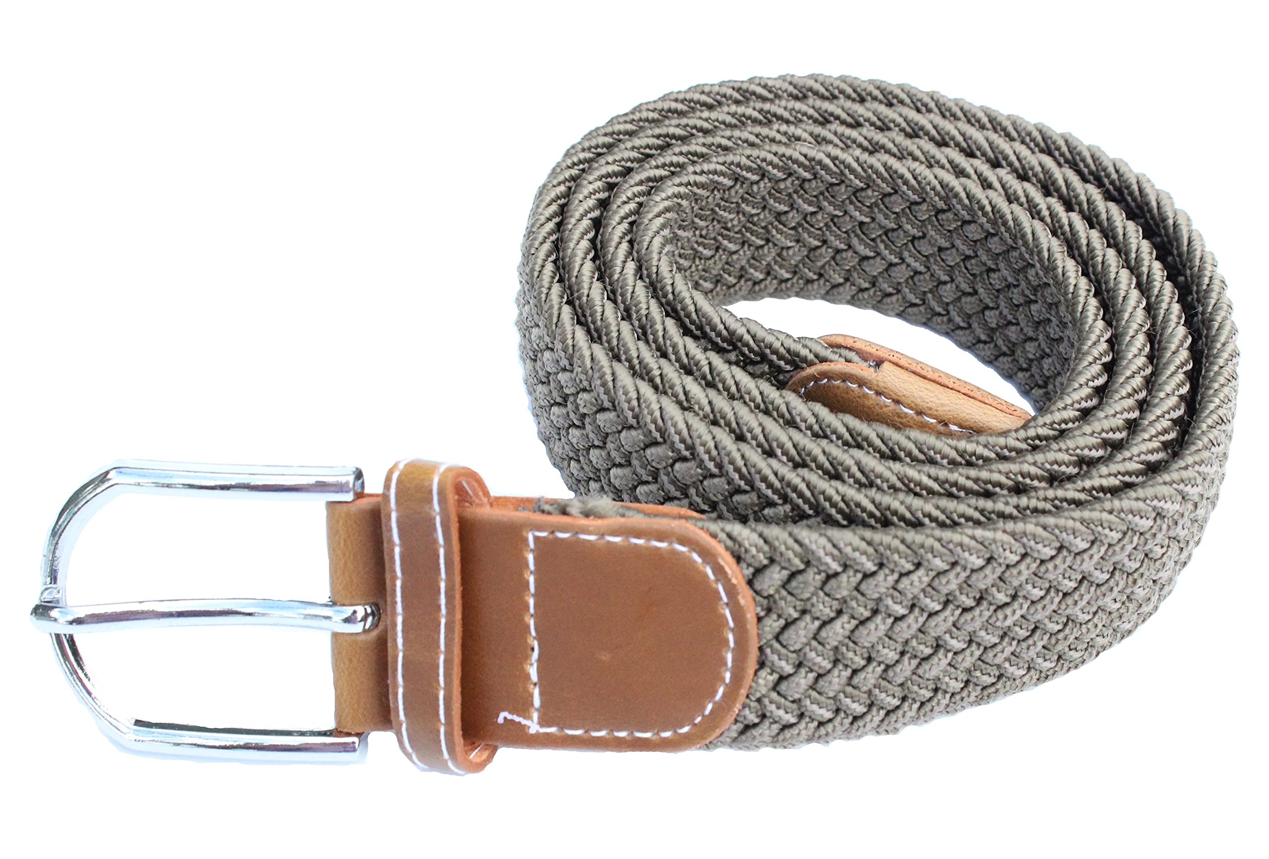electromax Men Belts, Elastic Braided Stretch Belt with Covered Leather Buckle, for Men's Jeans, Trouser Belts (Khaki, Small/Medium)