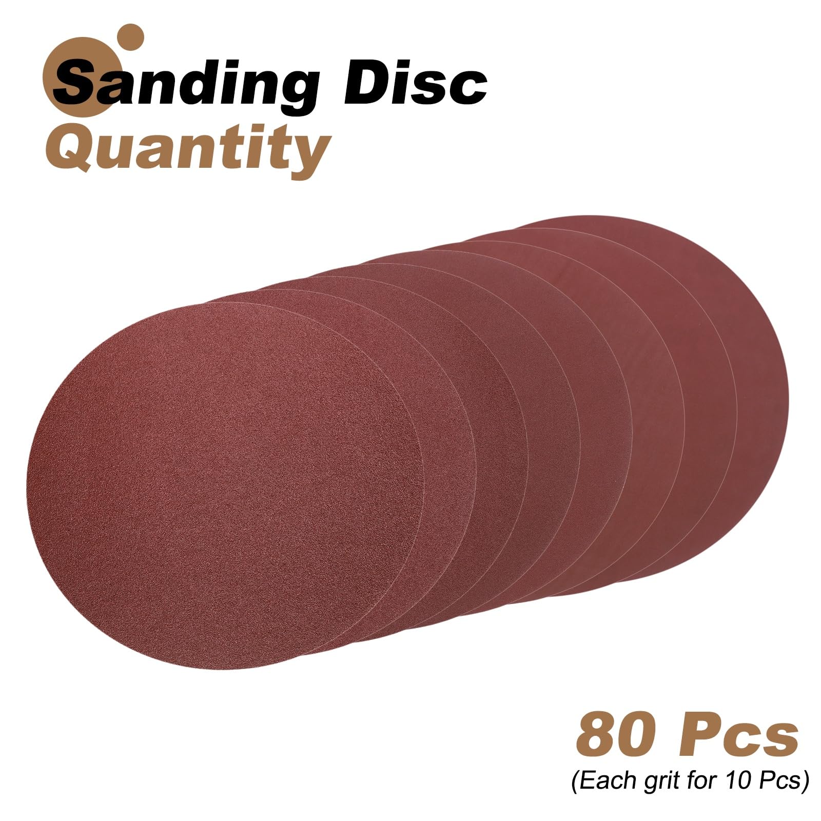 QUARKZMAN 80 Unidades De Discos De Lijado De 200 Mm, Lija De Óxido De Aluminio Con Adhesivo Y Sistema Hook & Loop De Grano 80-800, Papeles De Lijado Redondos (10 Unidades De Cada Grano)