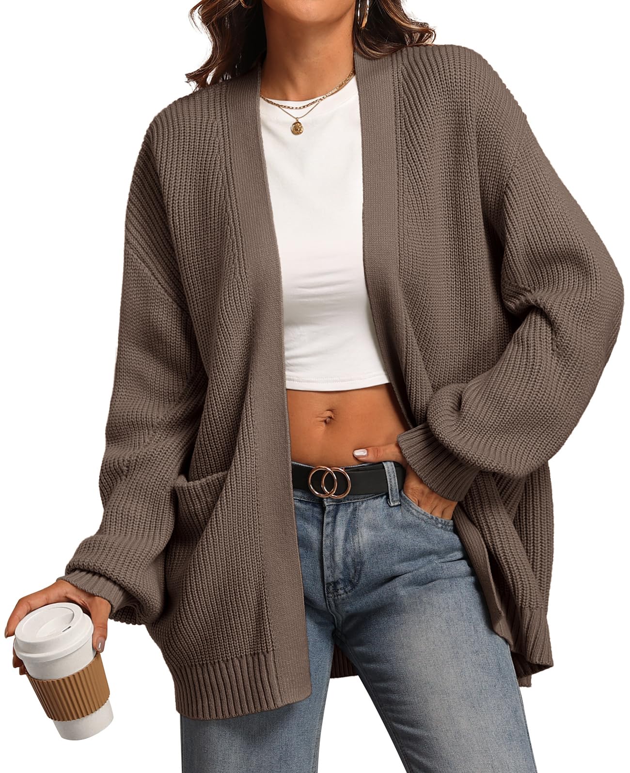 ATHMILE Oversized Cardigan Sweaters for Women Fall Outfits Chunky Knit Open Front Sweater with Pockets