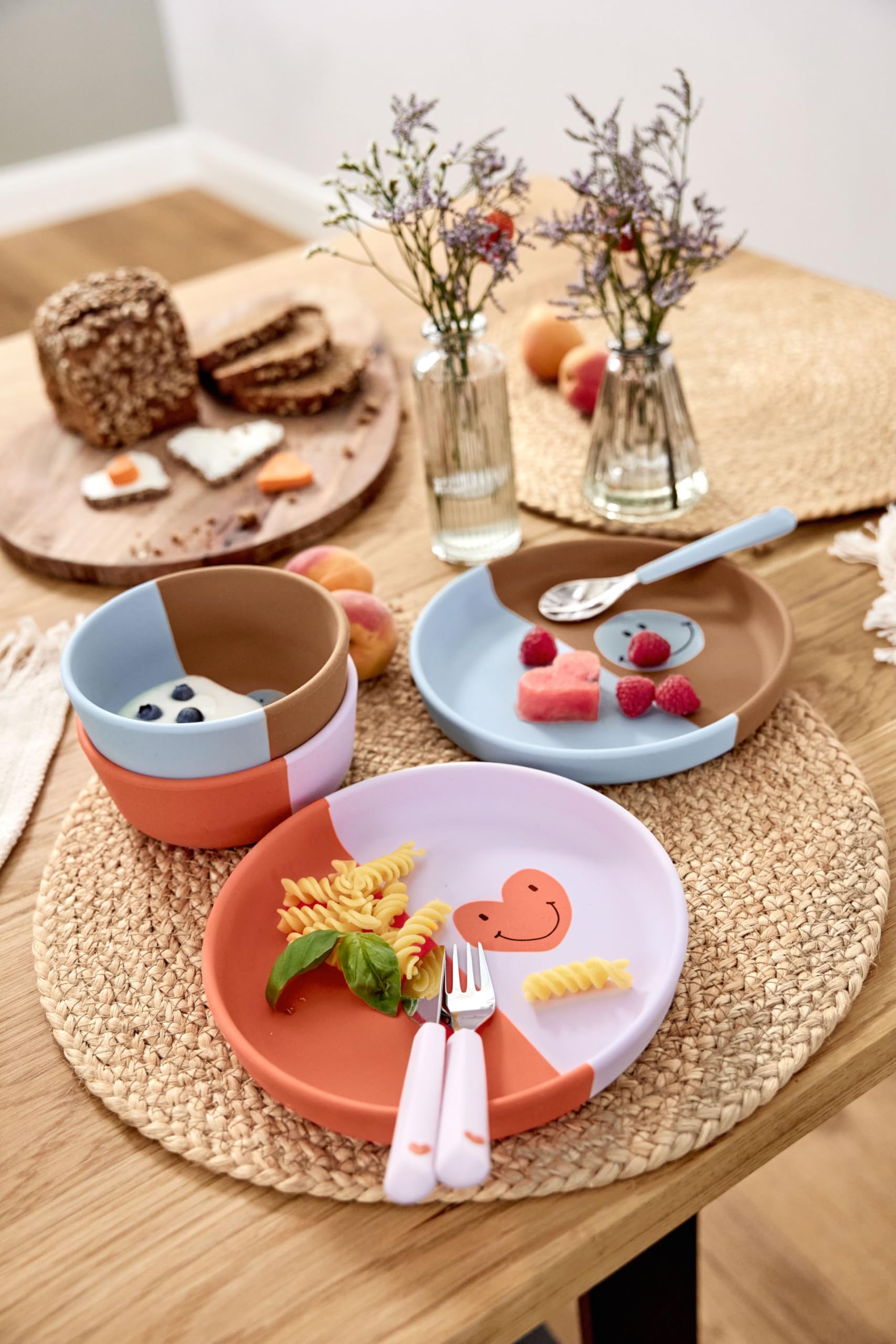 Set Stoviglie Bambini L&Auml;SSIG In Silicone - Piatto, Ciotola E Snack, Design Happy Fruits Lemon