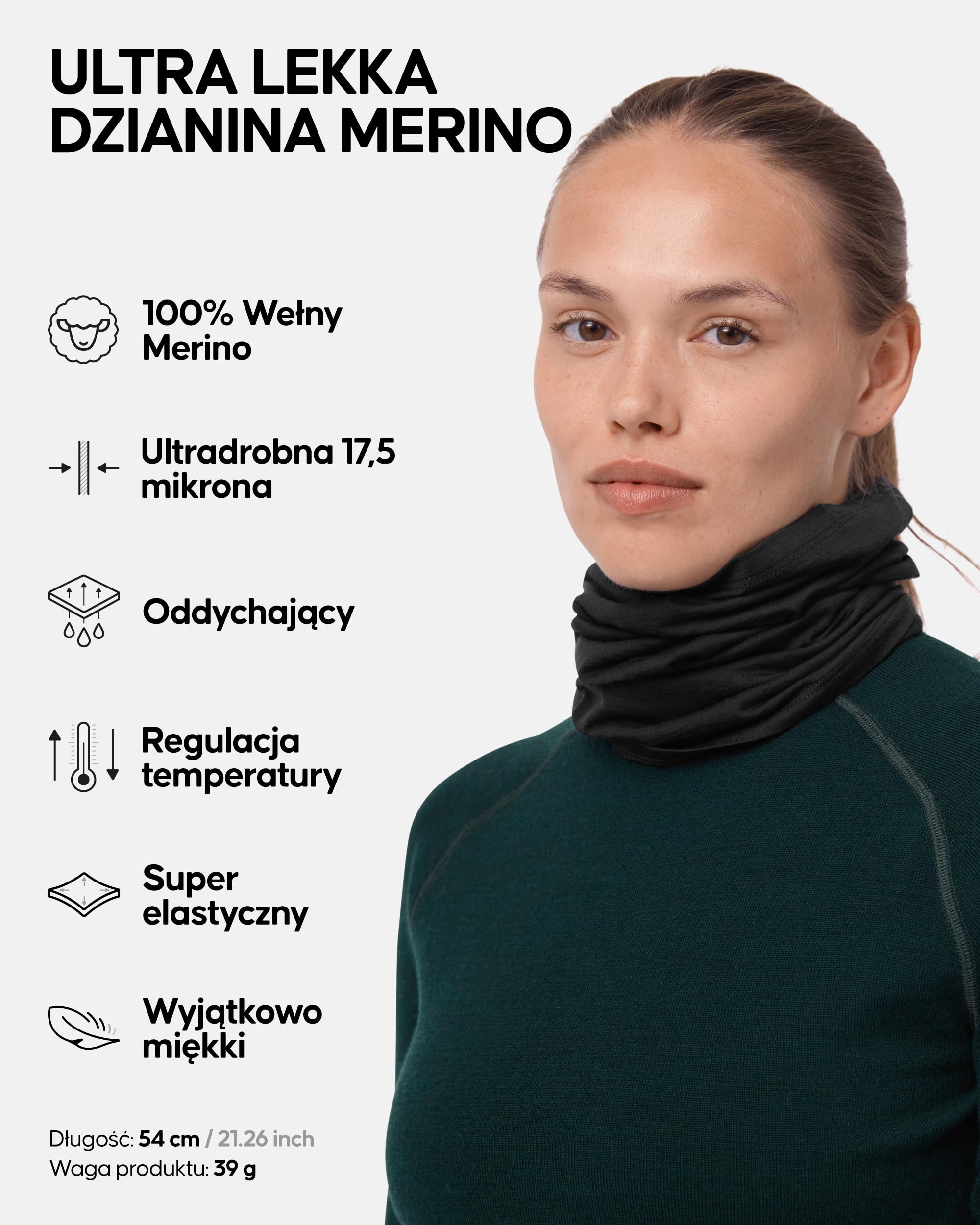 DANISH ENDURANCE Komin z 100% Wełny Merino, Lekka Kominiarka, Wielofunkcyjna Bandana, dla Mężczyzn i Kobiet, Unisex
