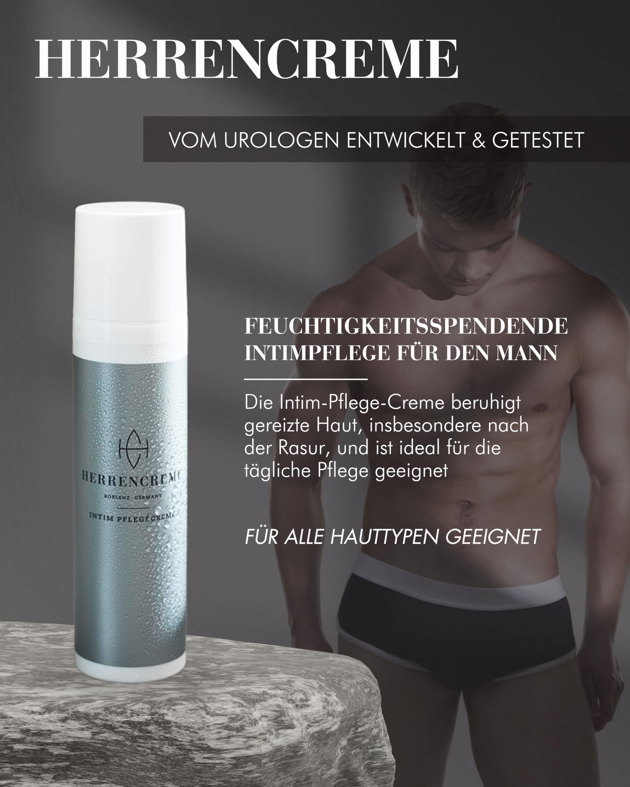 HERRENCREME Intim Pflegecreme für Männer 75 ml I Intimcreme mit Mikrosilber I Bei trockener & gereizter Haut I Intimpflege Männer vom Urologen entwickelt I vegan & dermatologisch getestet