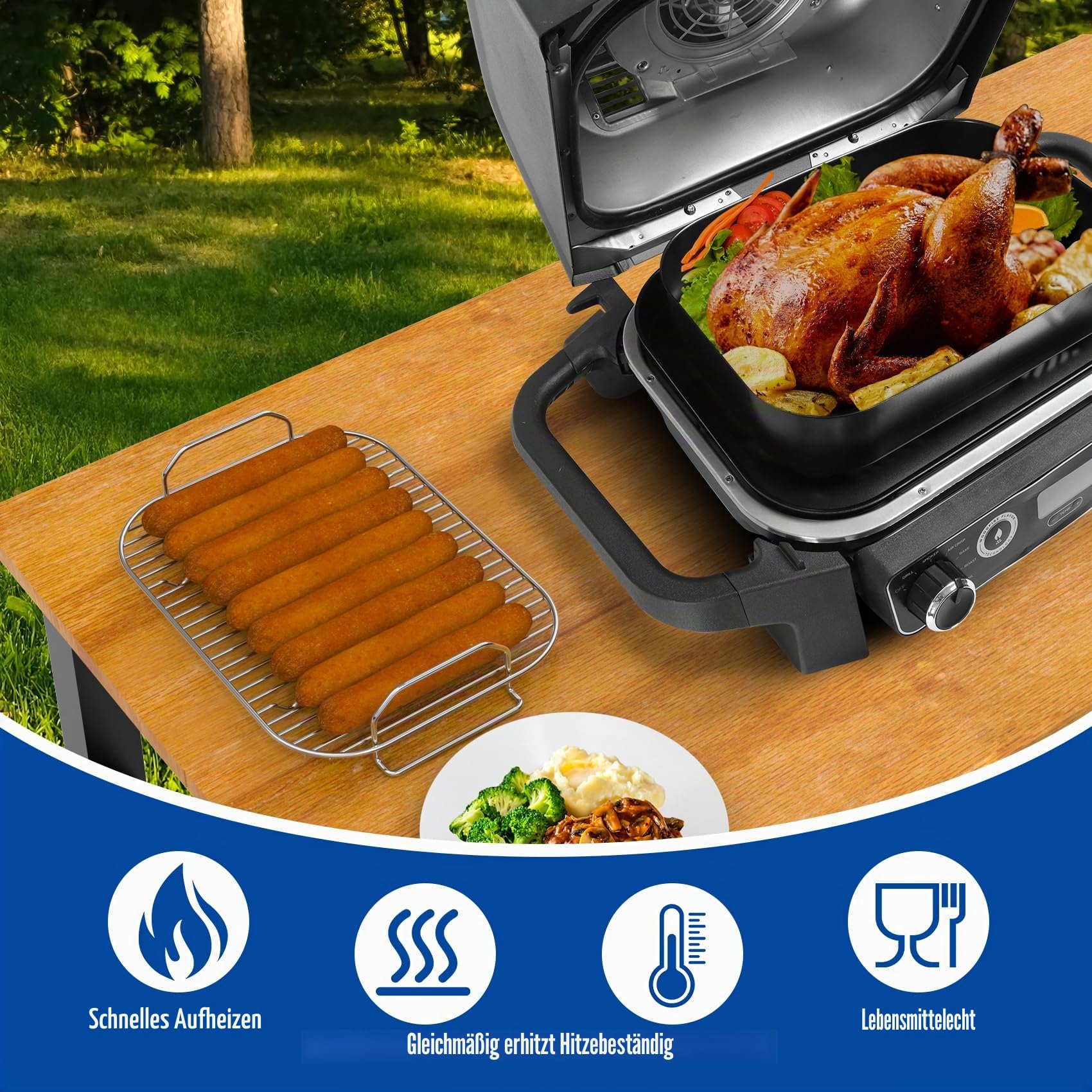 SafBbcue Combo Crisper Basket & Smoke Rack for 7 in 1 Ninja Woodfire OG700 Series Outdoor Grills, XSKCRSPBKT Air Fryer Basket and Roast Rack for Ninja Woodfire Grill OG701 OG751 Accessories, Non-Stick