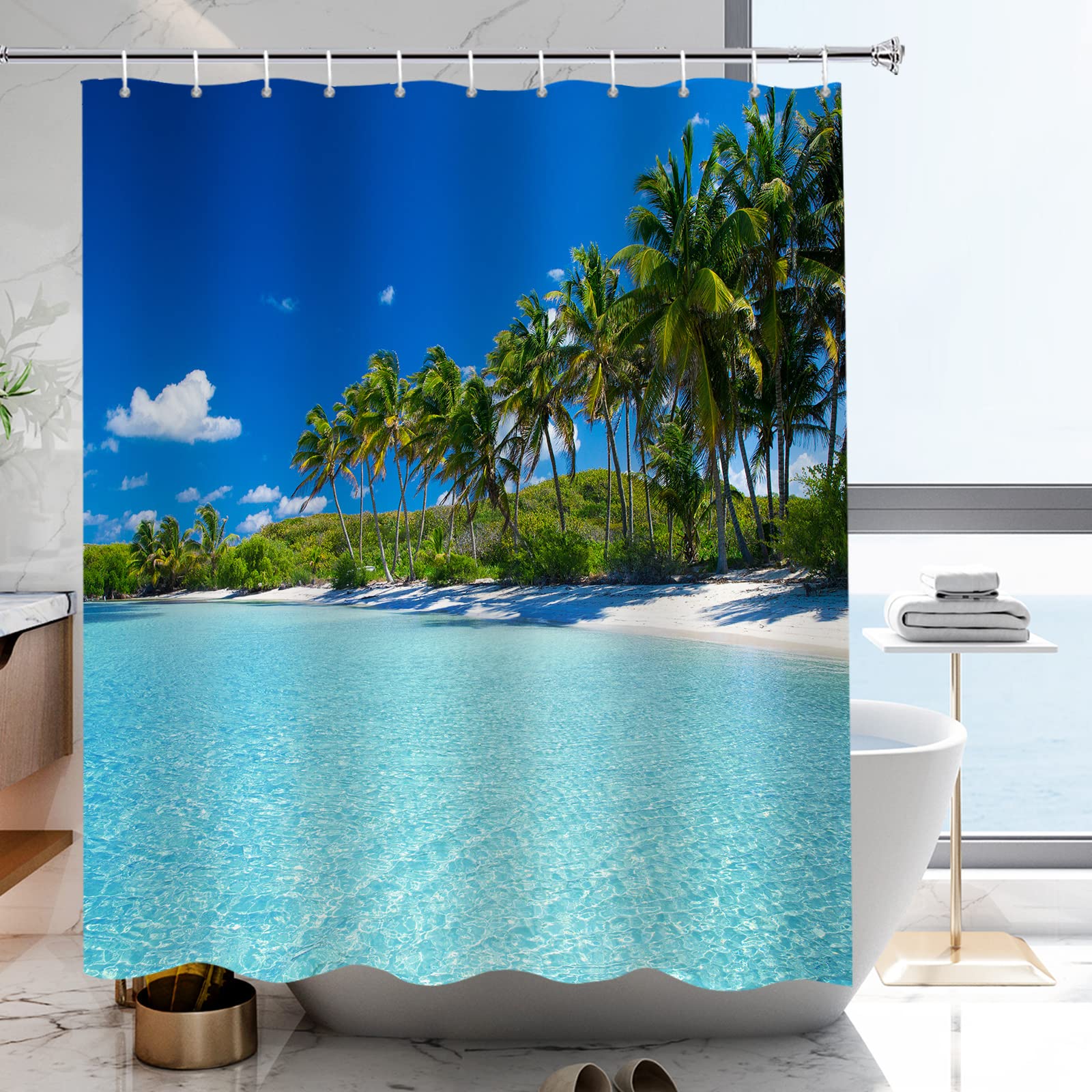 YISURE Summer Beach Coconut Palm Tree Shower Curtain 200x200cm
