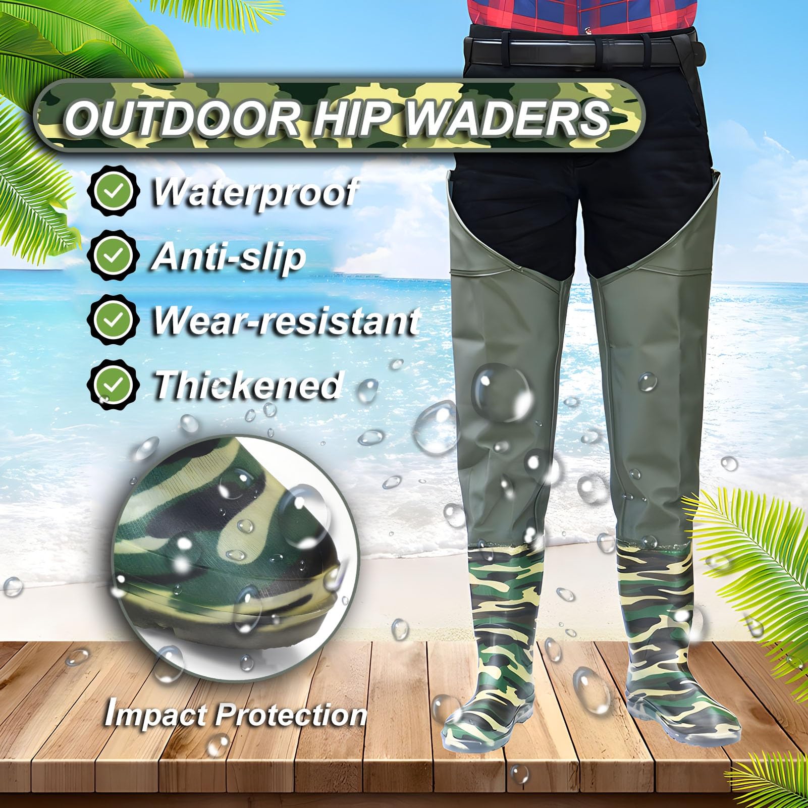 Waders hip Stivali da Pesca Mimetici da Uomo, Stivali da Pesca Impermeabili Antiscivolo Resistenti All'usura, Per La Caccia Nelle Paludi
