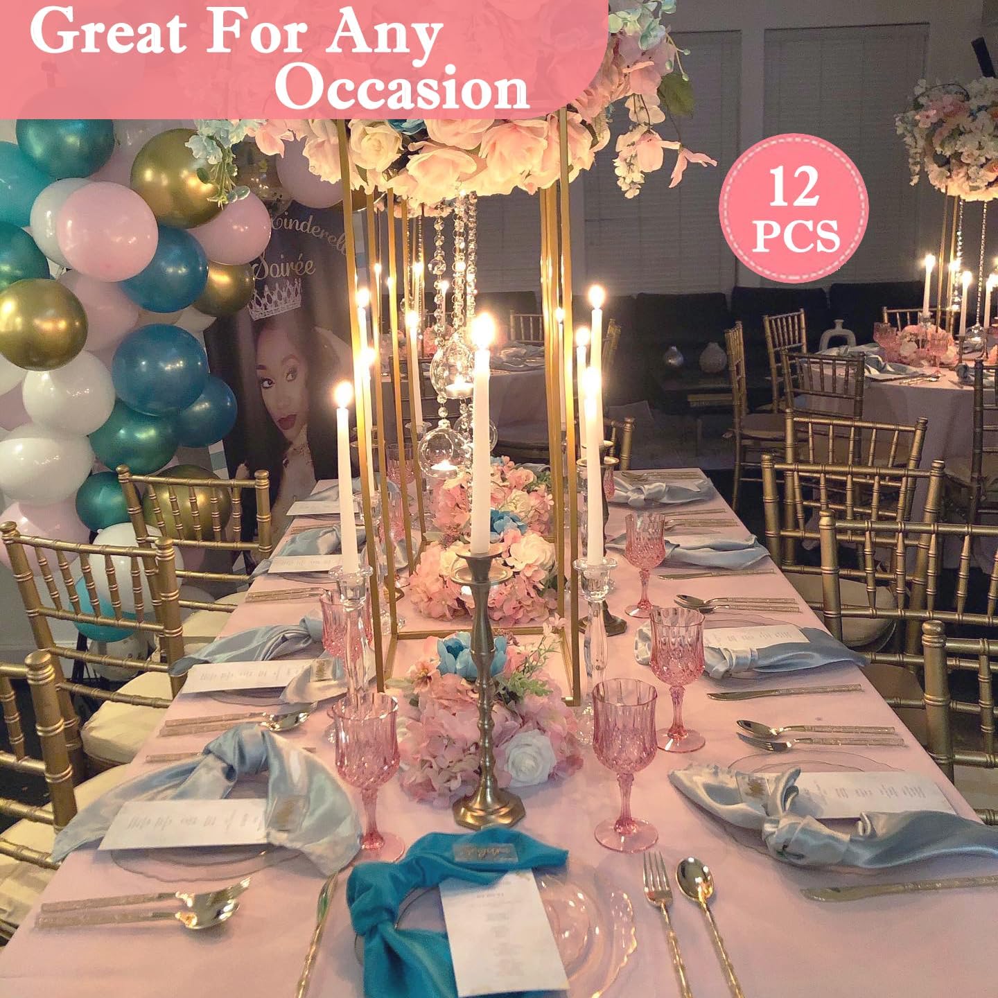 LEYIQU Plastic Wine Glasses, Plastic Goblets Vintage Style Cordial Drinking Glasses for Valentine’s Day, Wedding Reception, Grand Event Party Supplies (12, Pink) - Image 6