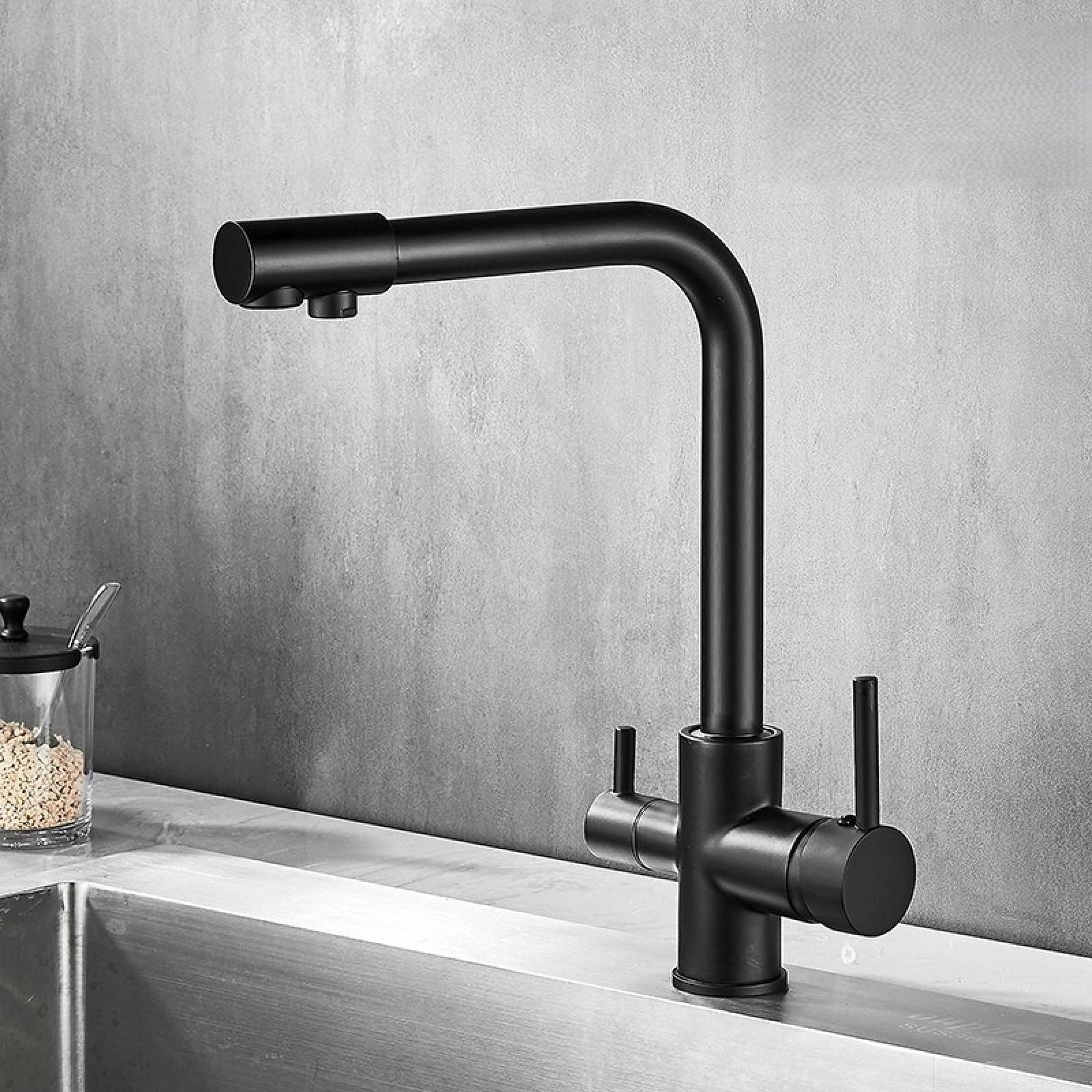 Fanjubei All Black Kitchen All-Copper Multifunctional Vegetable Washing Basin Purification Faucet,