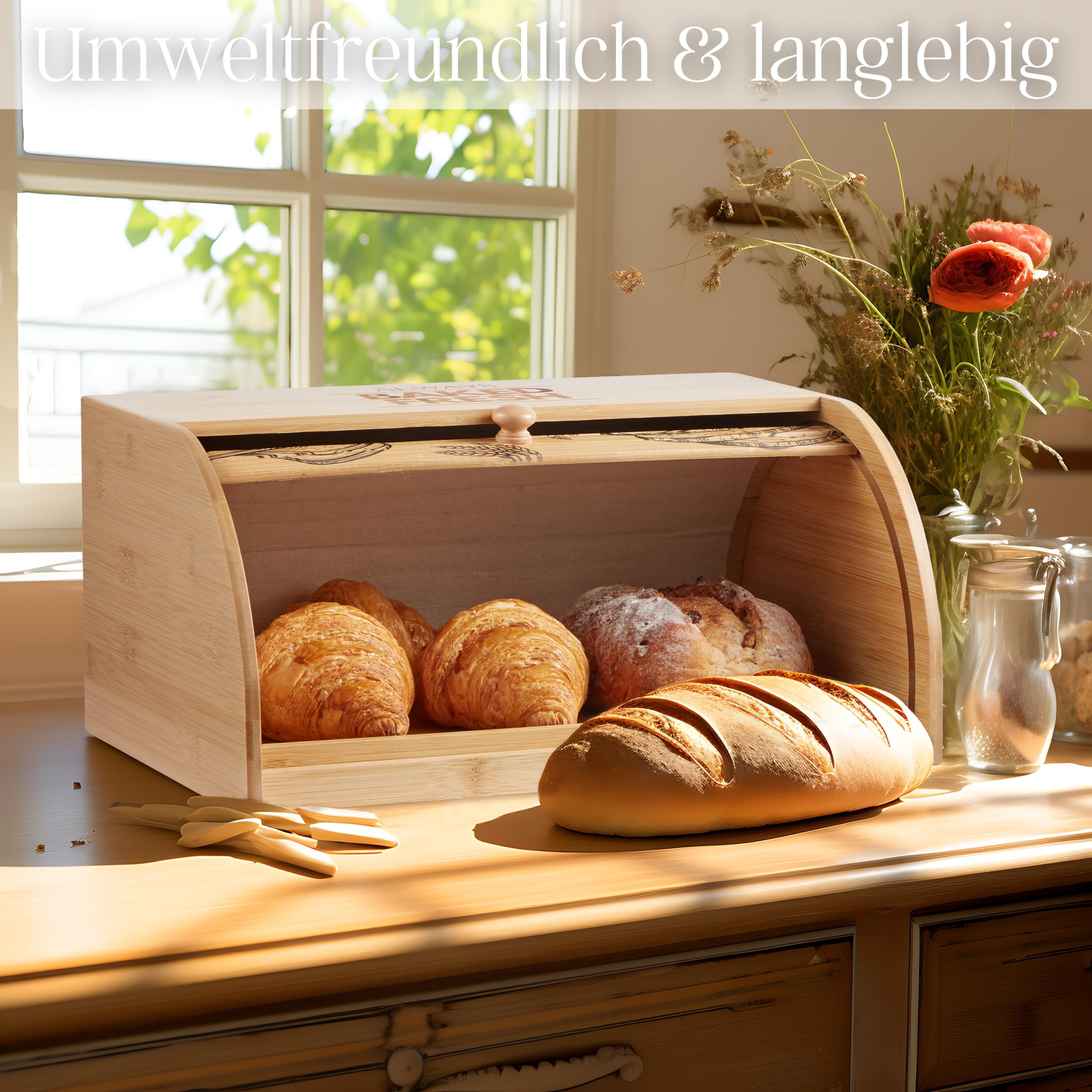 ecosa Cassetta Porta Pane in Bambù Sostenibile con Coperchio a Rotolo