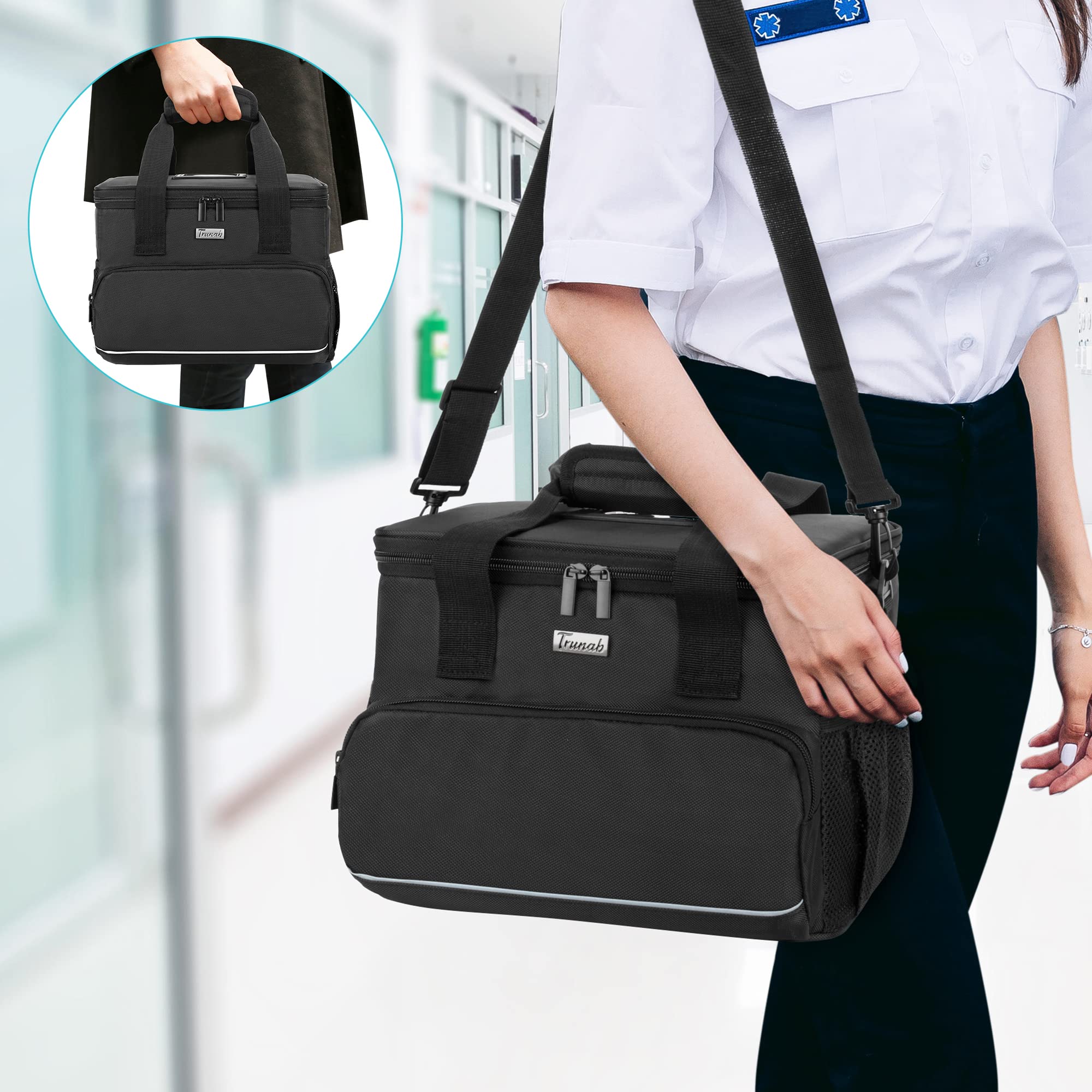 Trunab Bolsa Médica Aislada con Divisores Ajustables, Bolsa de Insulina Resistente al Agua para Hogar, Viajes y Campamentos, Diseño Patentado, Negro