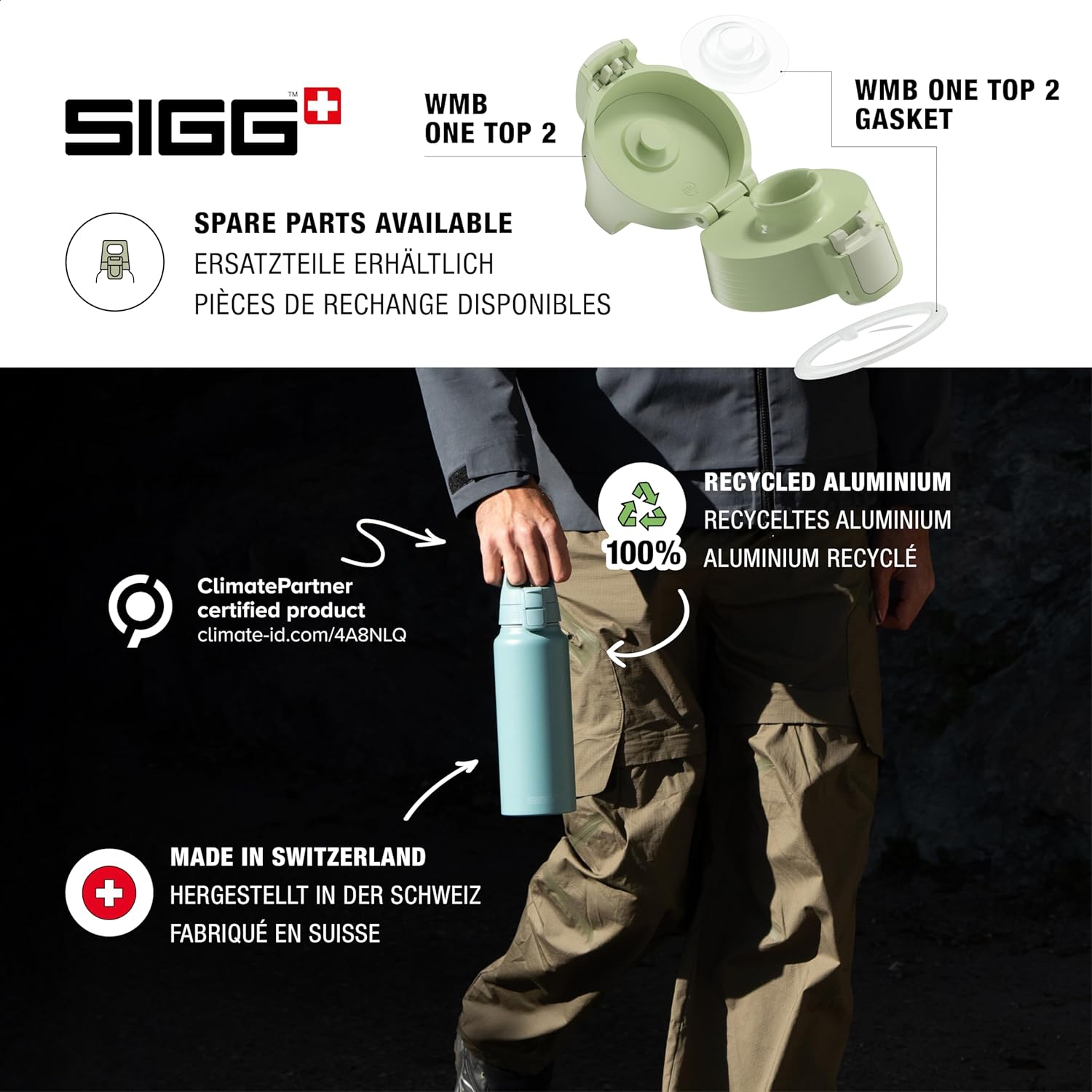 SIGG - Aluminium Water Bottle - WMB Pathfinder Aluminium - Climate Neutral Certified - Suitable for Carbonated Drinks - Leak-Proof - Light as a Feather - BPA-Free - Outdoor - Eco Green - 0.75 L