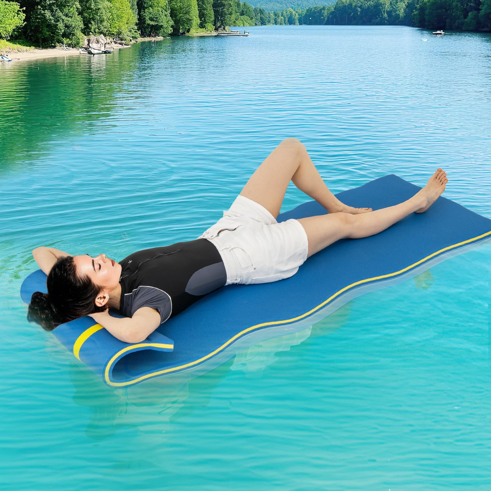 COSTWAY Schwimmmatte 355 x 183 cm, Schwimmende Wassermatte bis 400 kg belastbar, Schwimmmatte aus reißfestem XPE-Schaumstoff, Wasserliege, Wasserhängematte für Kinder und Erwachsene