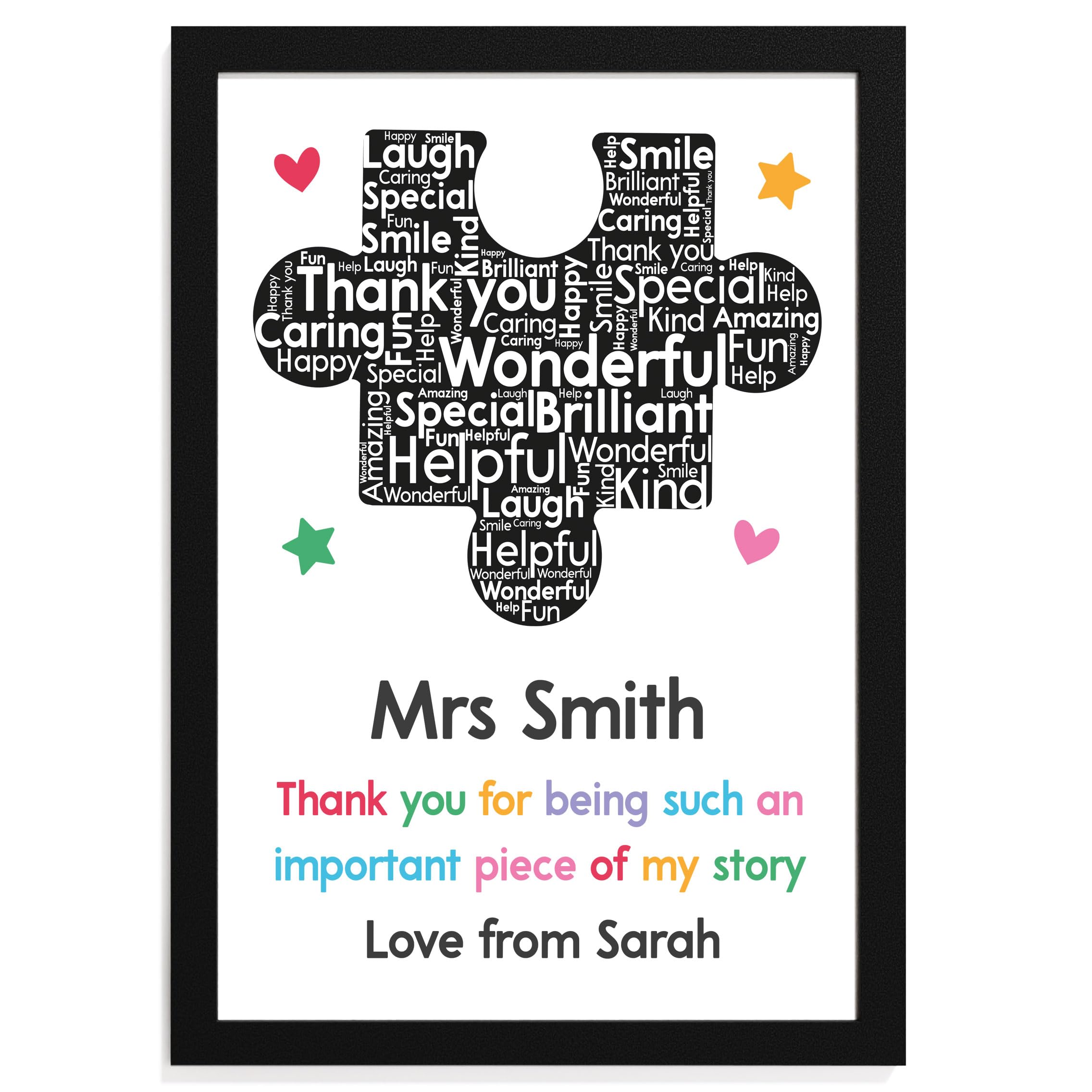 Beecreative Personalised Teacher Gifts For Women - A5 or A4 Print With Wooden Frame - Female Teacher Thank You Present