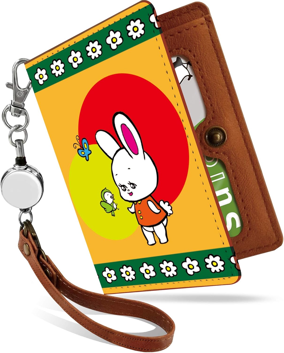 Amazon パスケース 定期入れ リール付き かわいい レトロ うさぎ 橙 昭和レトロ 二つ折り 中がみえない おしゃれ レディース レトロポップ イラスト オレンジ レトロ うさぎ 橙 Ps 定期入れ