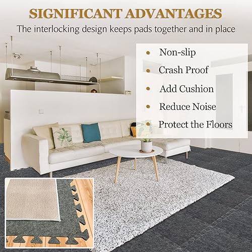 Miniatura 3 de BXI Almohadilla de alfombra entrelazada insonorizada, 10 unidades, 11 x 11 x 0.4 pulgadas, antideslizante, reducción de ruido de alta densidad