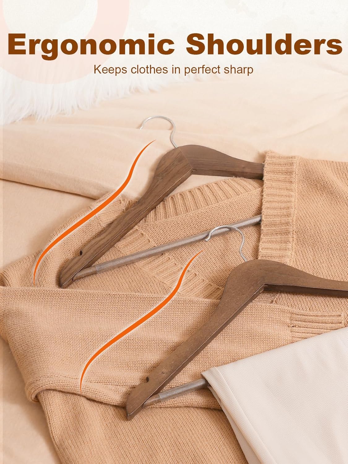 HOUSE DAY Walnut Wooden Hangers 30 Pack, Heavy Duty Wooden Coat Hanger for Closet, Solid Wood Hanger with Non Slip Pant Bar, Smooth Finish Wood Clothes Hangers for Shirts, Suits Jackets, Dress - Image 6