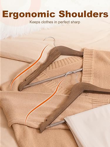 Miniatura 6 de HOUSE DAY Gancho de madera para trajes, colgador de ropa de madera, acabado liso, madera maciza de alta calidad, perchas, vestido, camisola,