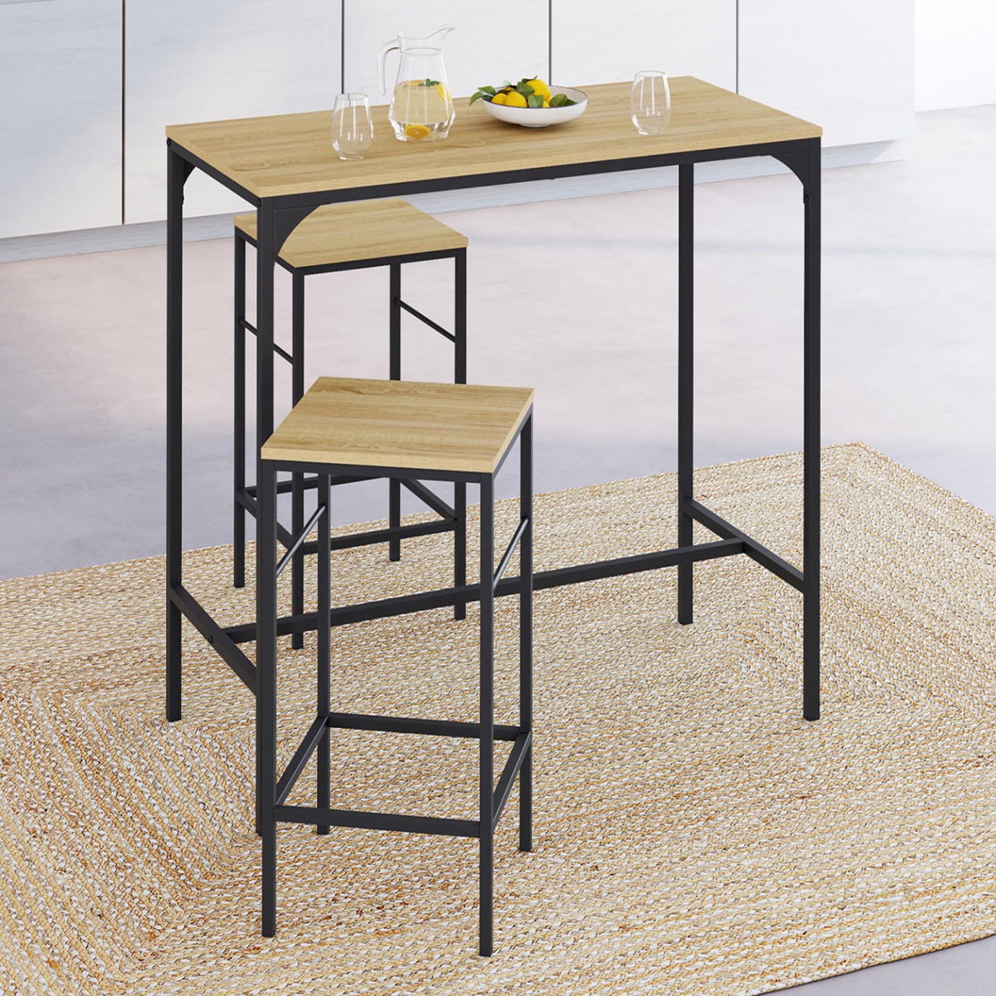 IDMarket - Ensemble Table Haute de Bar Detroit 95 cm et 2 tabourets Design Industriel