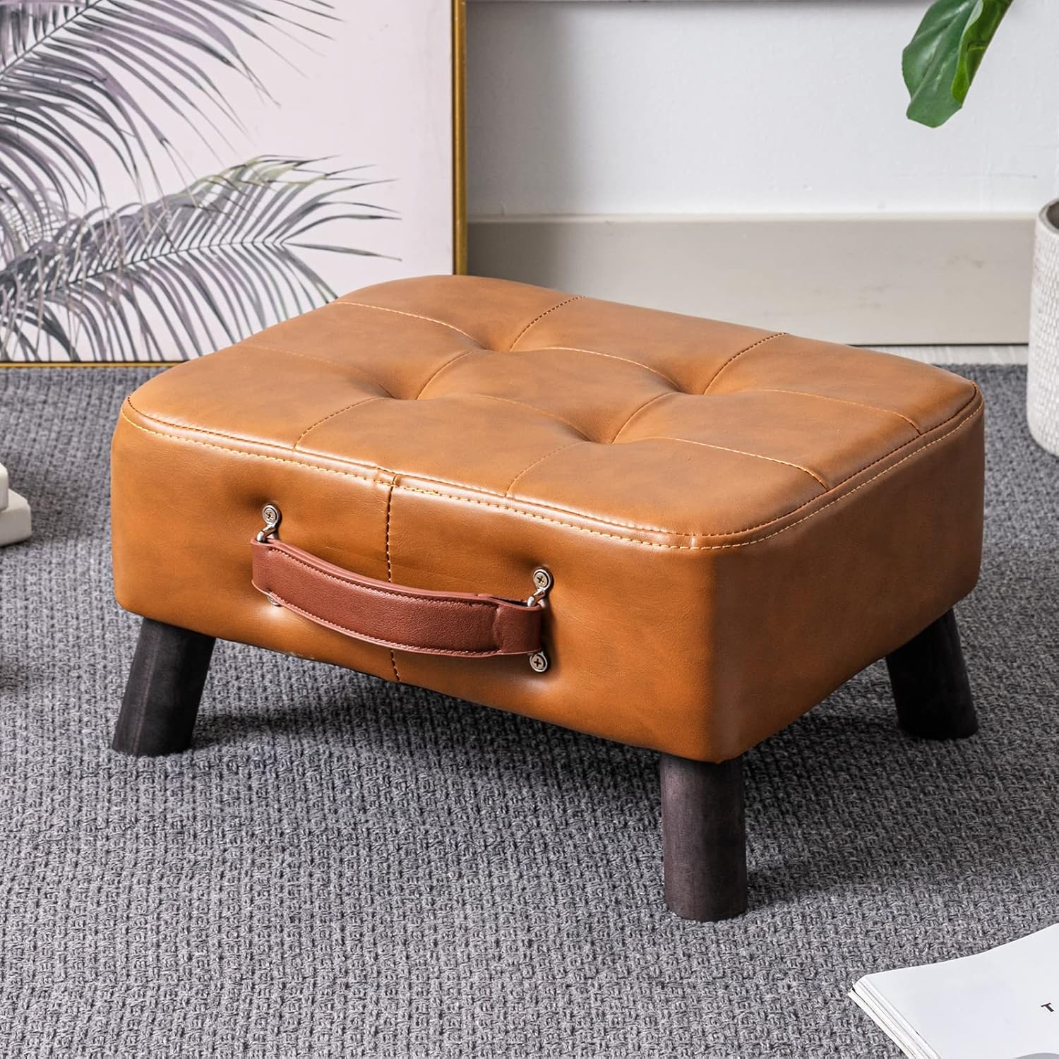 Small foot stool ottoman, PU leather rectangle ottoman footrest