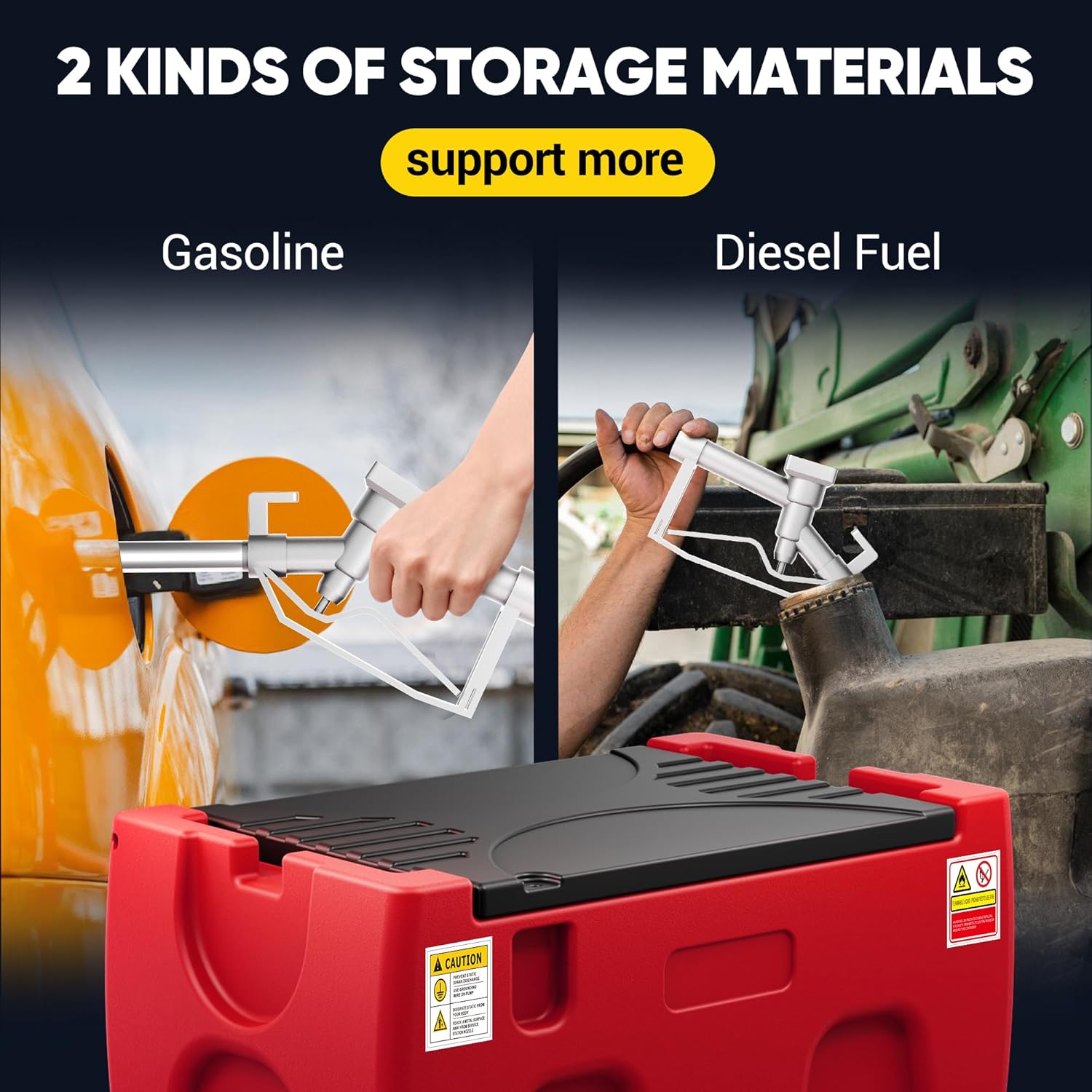 40 Gallon Fuel Transfer Tank with 12V Diesel Tank with 13.1 FT Hose, PE Diesel Transfer Tank for Trucks, 3.7 GPM Flow Rate Farms, Outdoor Use, Red