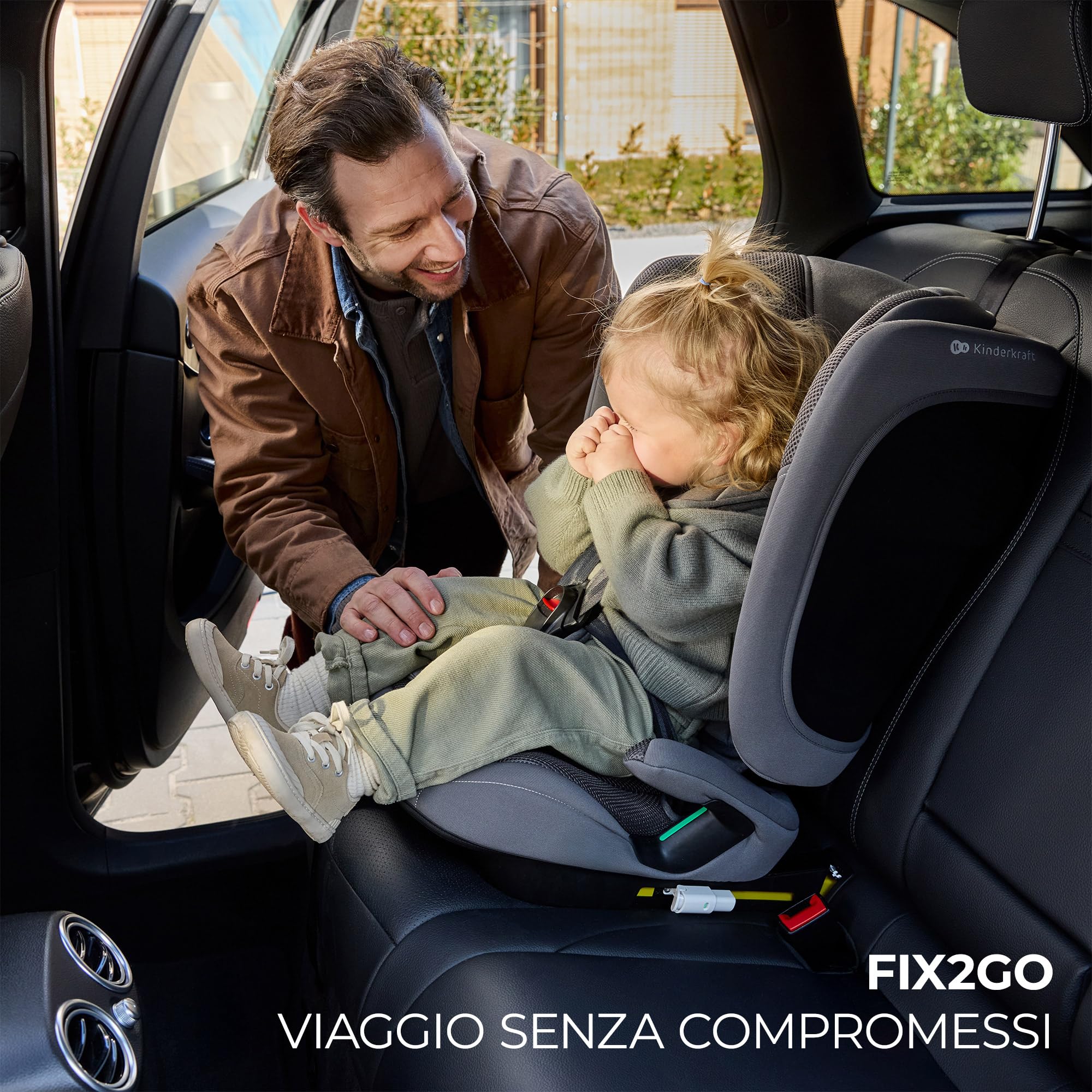 Kinderkraft FIX2GO Seggiolino per bambini i-Size, 76-150 cm, Isofix, Top Tether, saferide sensor, fino a ca. 12 anni, sistemi di sicurezza, rivestimenti di alta qualità, reclinabile, Verde