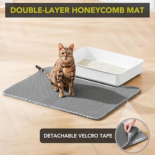 Miniatura 2 de Tapete de arena para gatos, tapete grande para atrapar cajas de arena para gatitos, 30 x 23 pulgadas, doble capa de orina e impermeable, lavable,