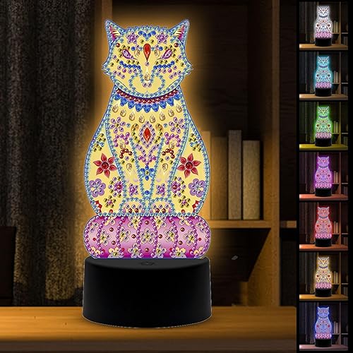 HOTBEST Kit de luz nocturna de pintura de diamante para bricolaje, lámpara de pintura de diamante 3D, luz nocturna LED creativa, 7 colores de