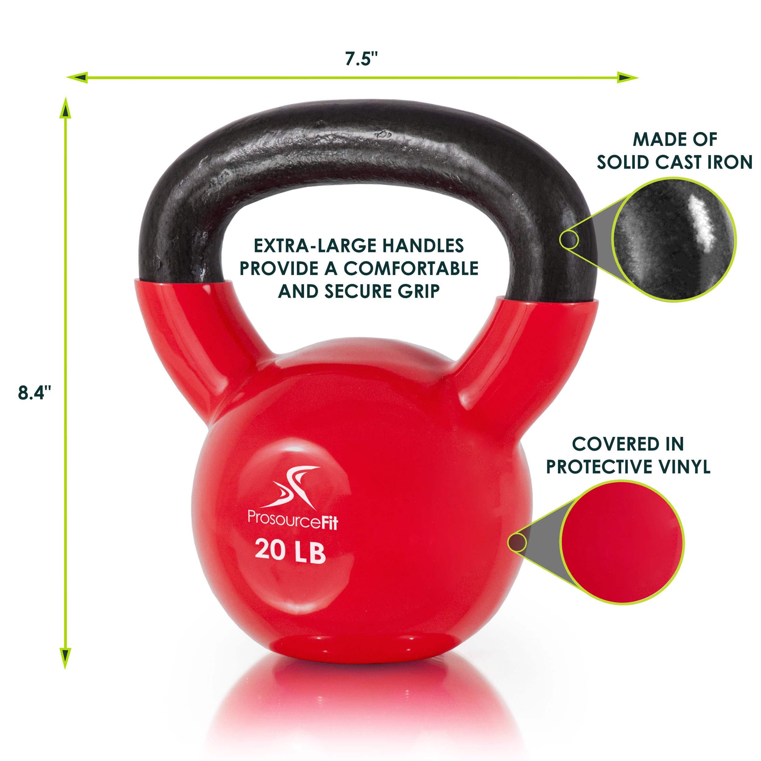 ProsourceFit Vinyl Coated Cast Iron Kettlebells for Full Body Fitness Workouts