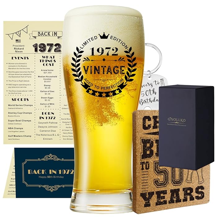 Buy Happy 50th Birthday Gift for MenVintage 16oz Pint Beer glassGag