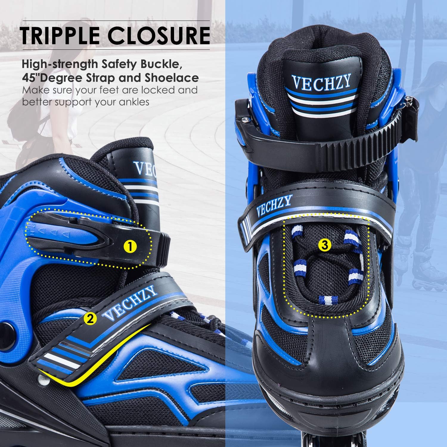 VECHZY Comfortable Adjustable Inline Skates with Light up Wheels, Beginner Illuminating Roller Skates for Kids, Women and Men